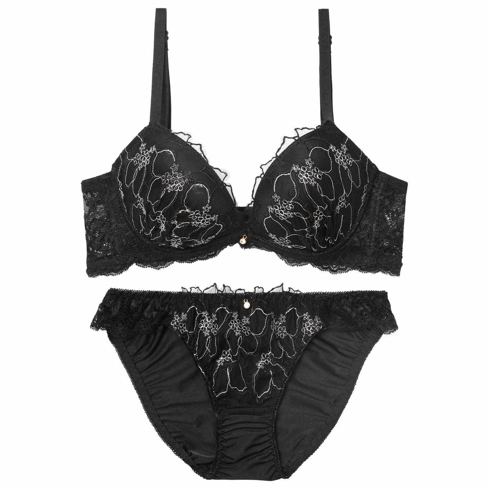 【EFサイズ】ノーブルシアーブロッサム育乳脇高ブラジャー&フルバックショーツ