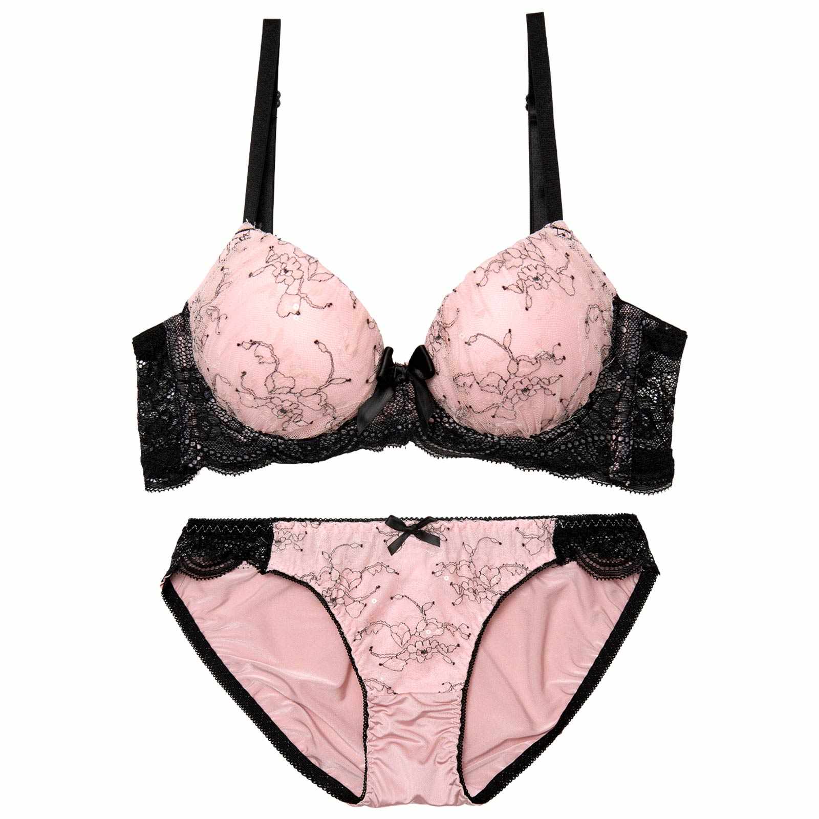 3/4新作!スウィートシャイニーレース育乳脇高ブラジャー&フルバックショーツ