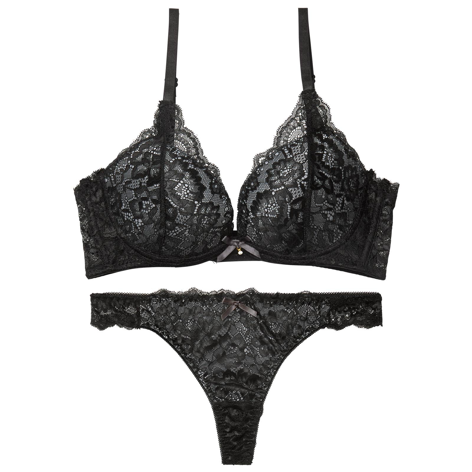 1/7新作!【かとゆり着用】【EFサイズ】エレガントオールレーシィ育乳脇高ブラジャー&バック透けTバックショーツ