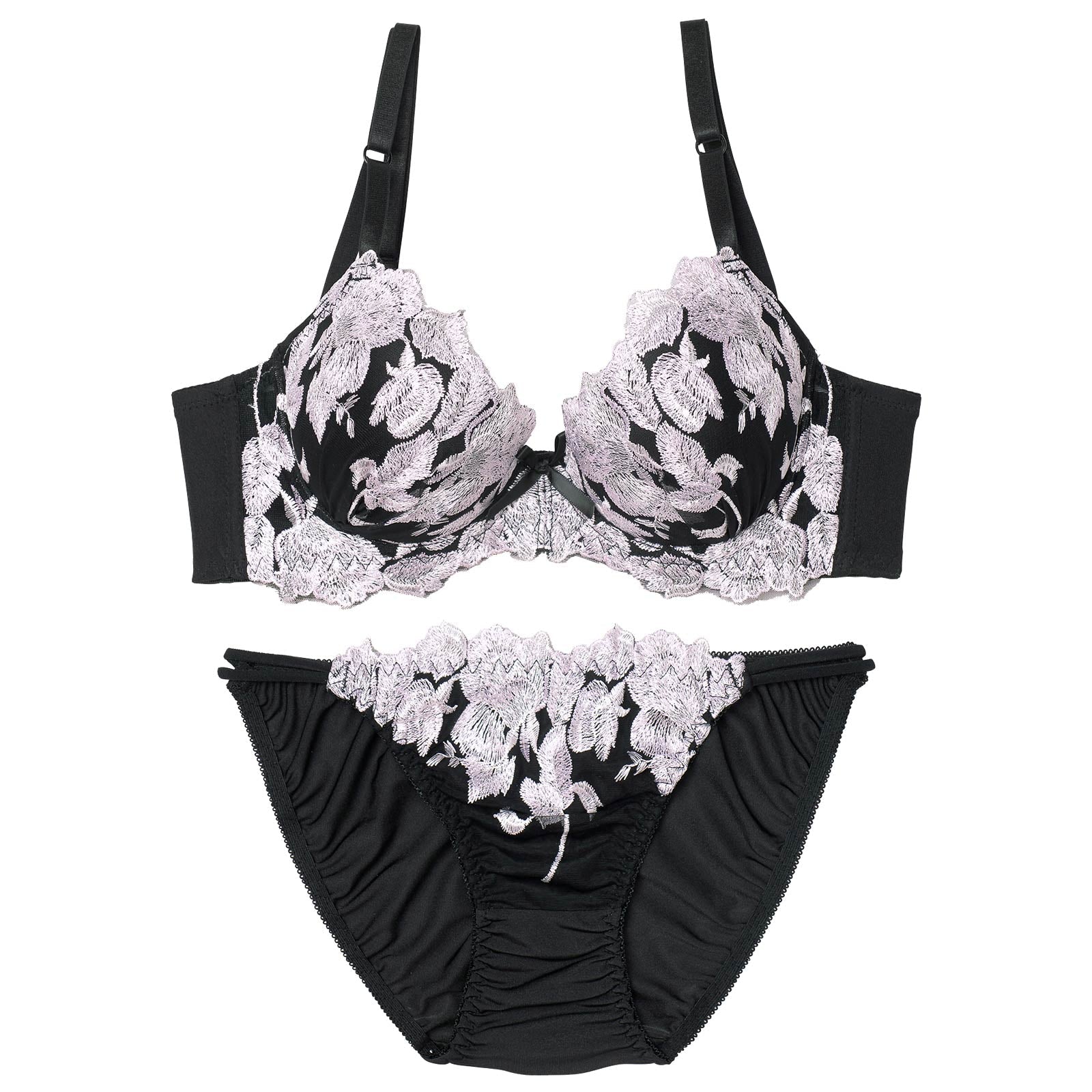 2/14再販!グレースペタルエンブロイダリー育乳脇高ブラジャー&フルバックショーツ