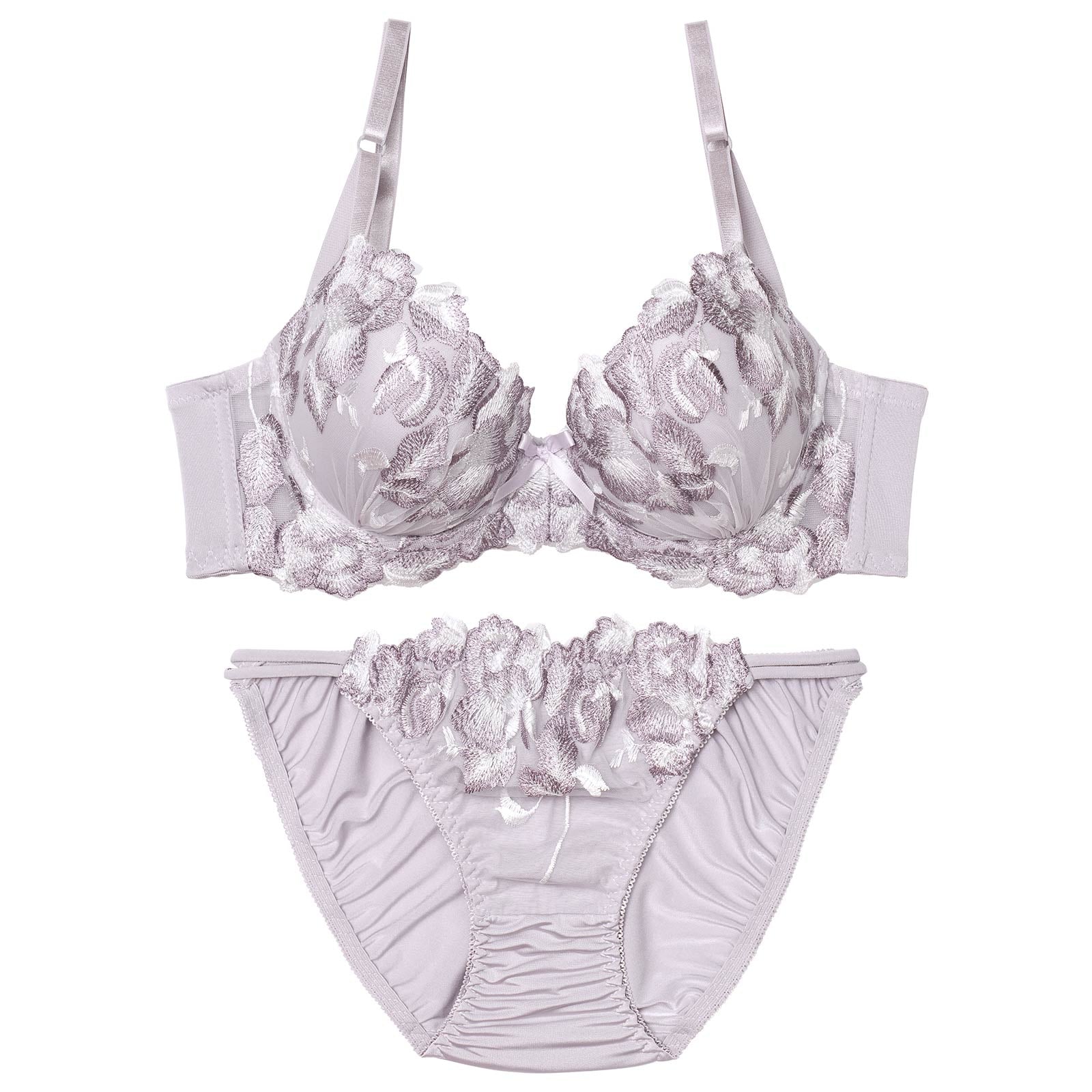 1/7新作!【EFサイズ】グレースペタルエンブロイダリー育乳脇高ブラジャー&フルバックショーツ