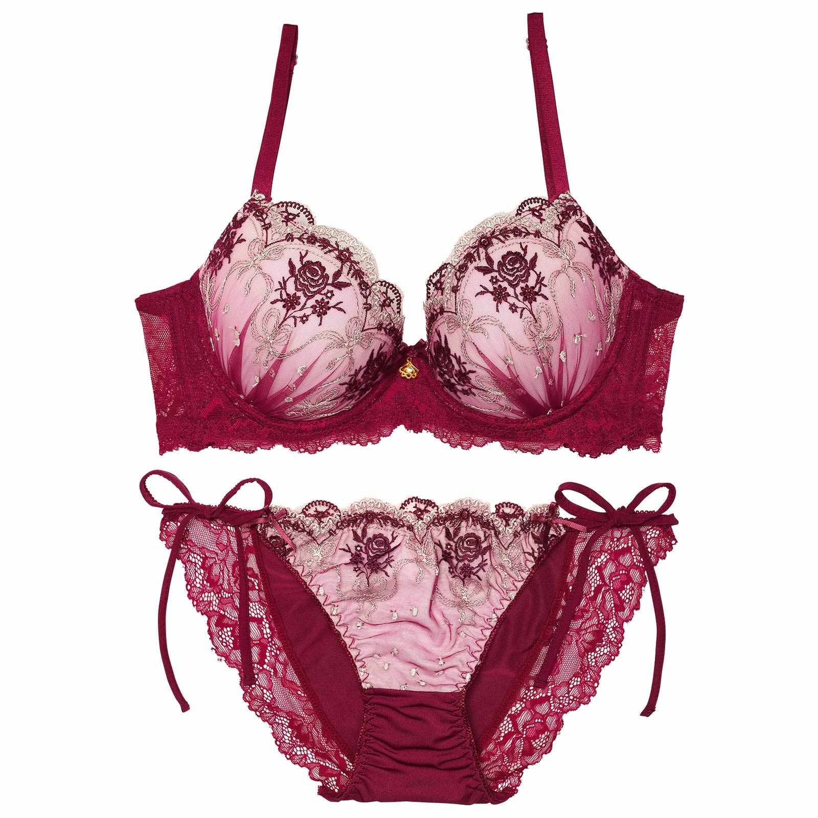 2/13新作!ラグジュアリーローズブーケ育乳脇高ブラジャー&サイド紐フルバックショーツ