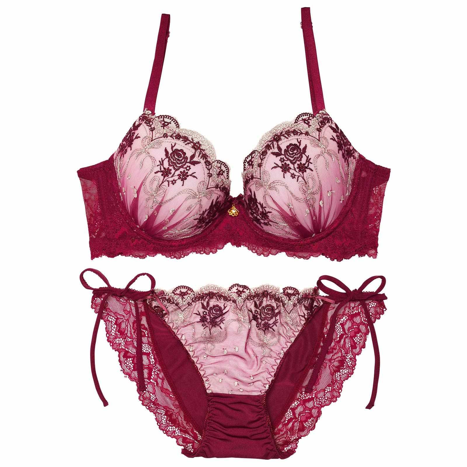 2/13新作!ラグジュアリーローズブーケ育乳脇高ブラジャー&サイド紐フルバックショーツ