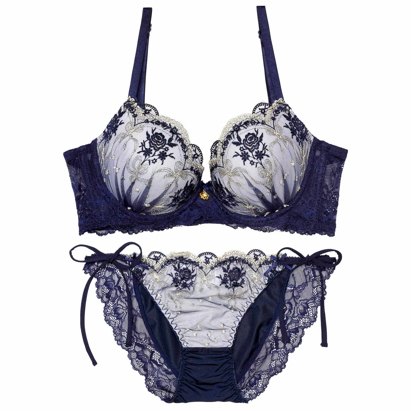 2/13新作!ラグジュアリーローズブーケ育乳脇高ブラジャー&サイド紐フルバックショーツ