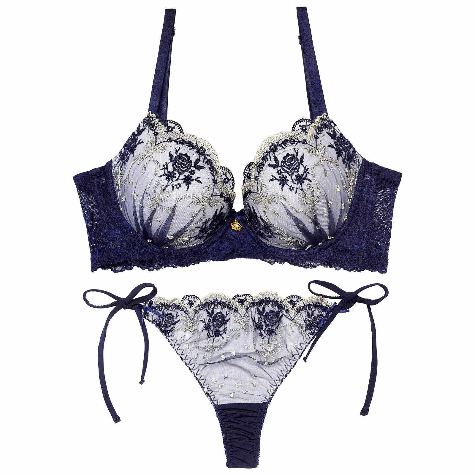 2/13新作!ラグジュアリーローズブーケ育乳脇高ブラジャー&サイド紐バック透けTバックショーツ