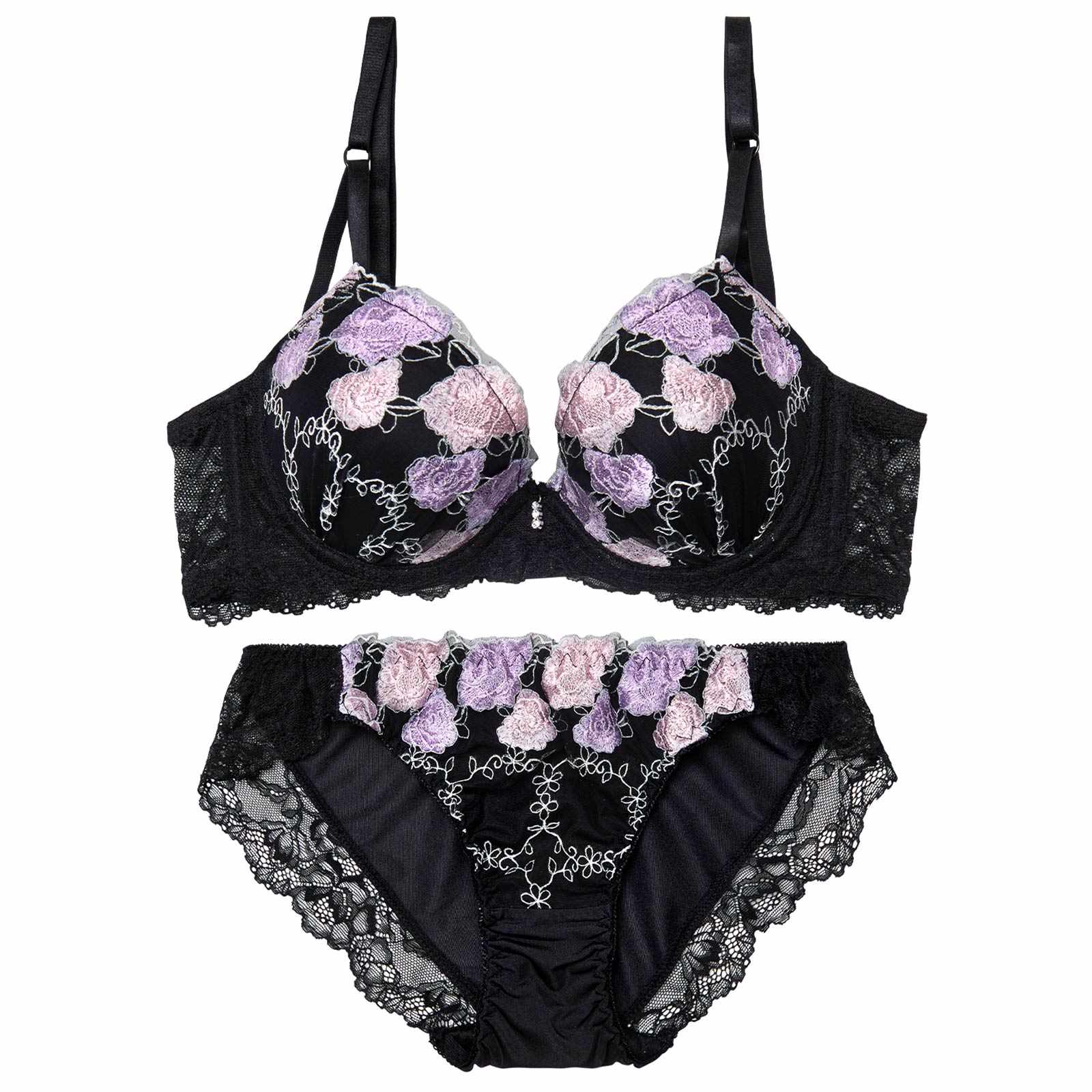 3/27新作!ルミナスローズエンブロイダリー育乳脇高ブラジャー&フルバックショーツ