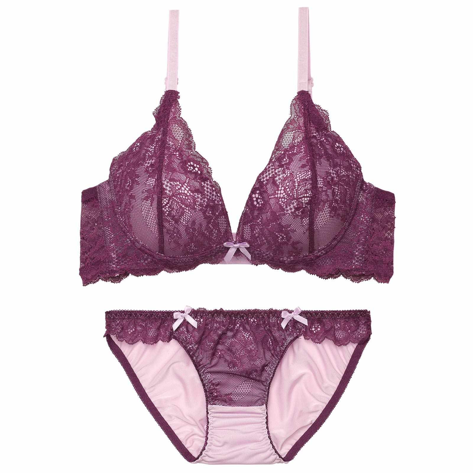 2/2新作!ディープバイカラーレース育乳脇高ブラジャー&フルバックショーツ