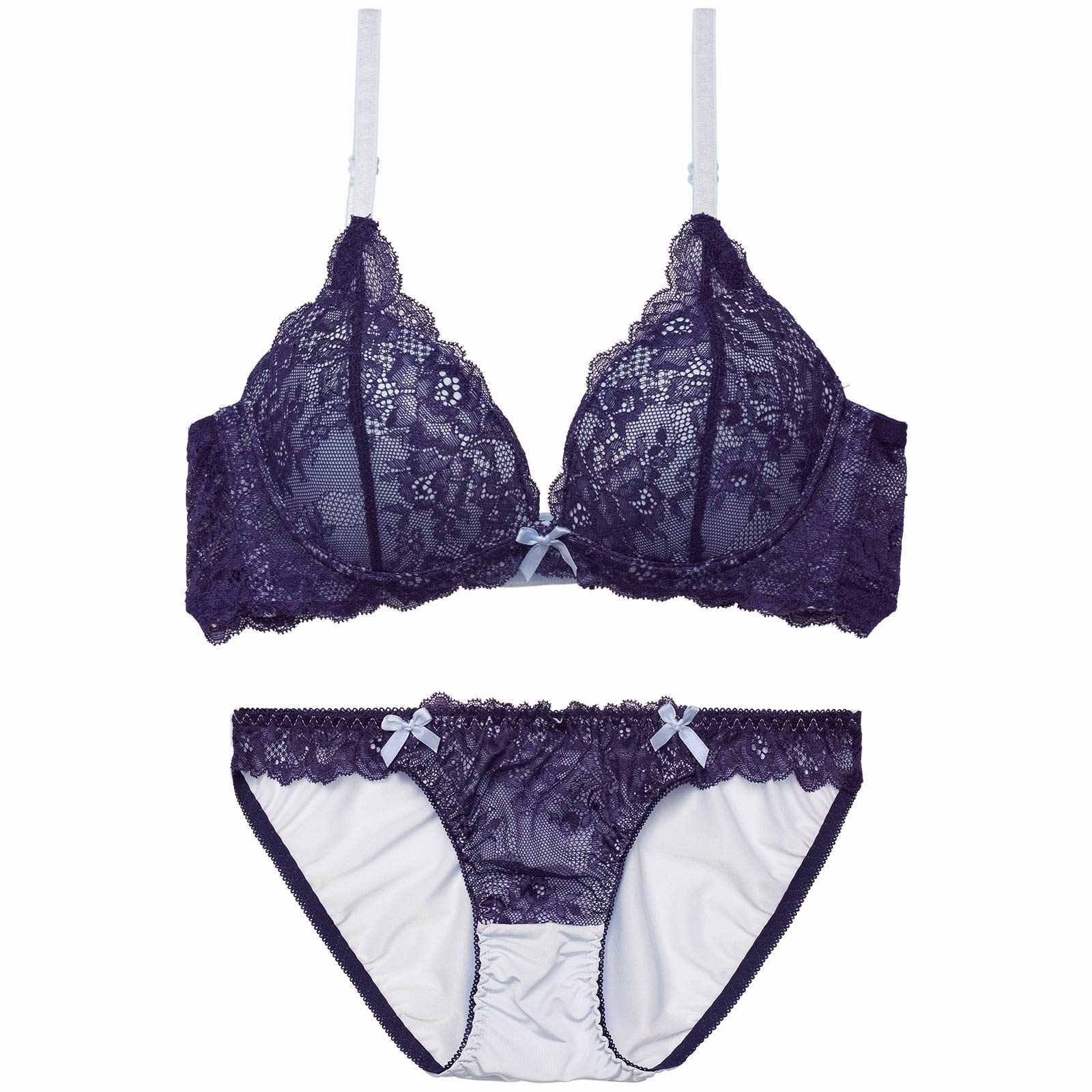 2/2新作!ディープバイカラーレース育乳脇高ブラジャー&フルバックショーツ