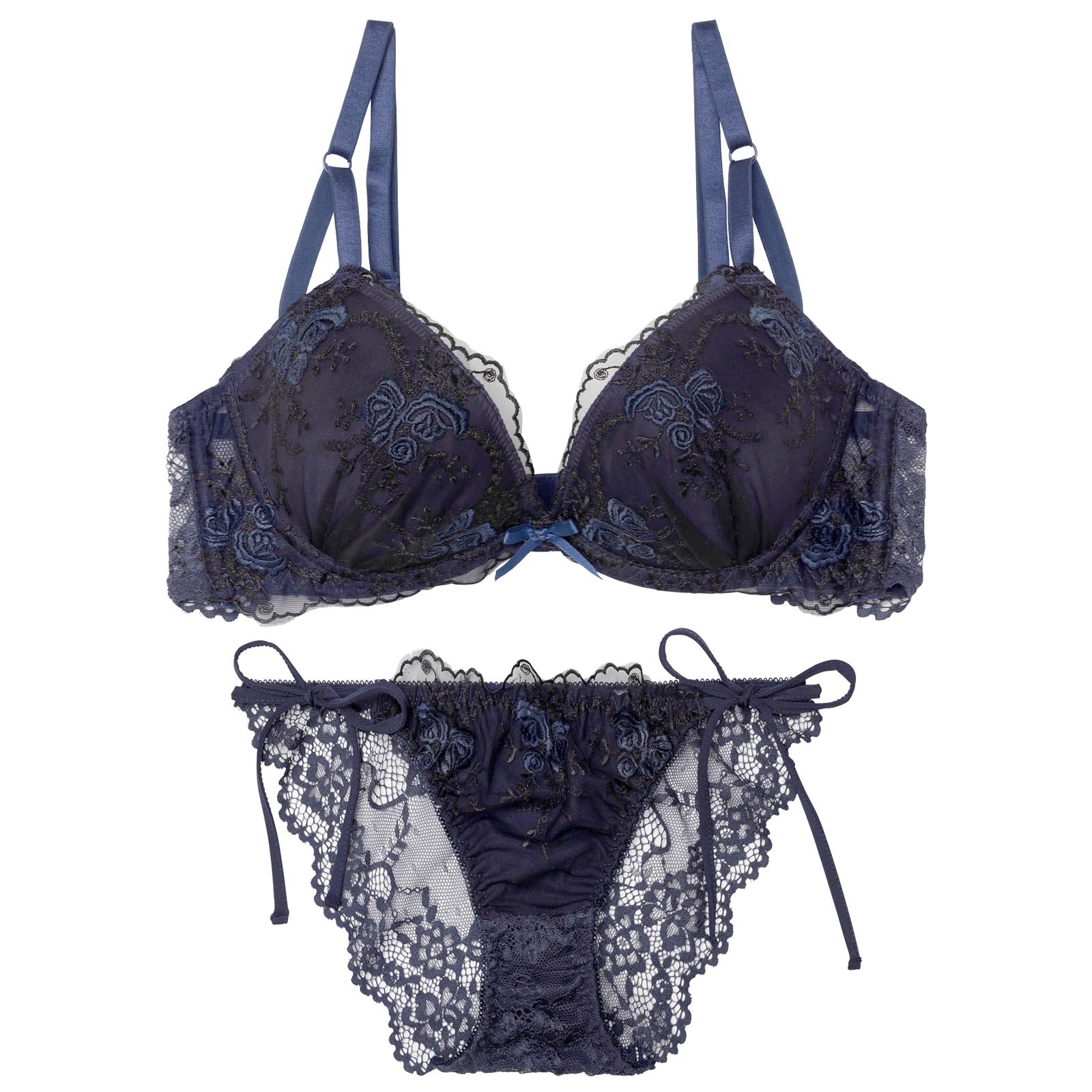 4/3新作!ミスティシアーロゼ育乳脇高ブラジャー&サイド紐バック透けフルバックショーツ