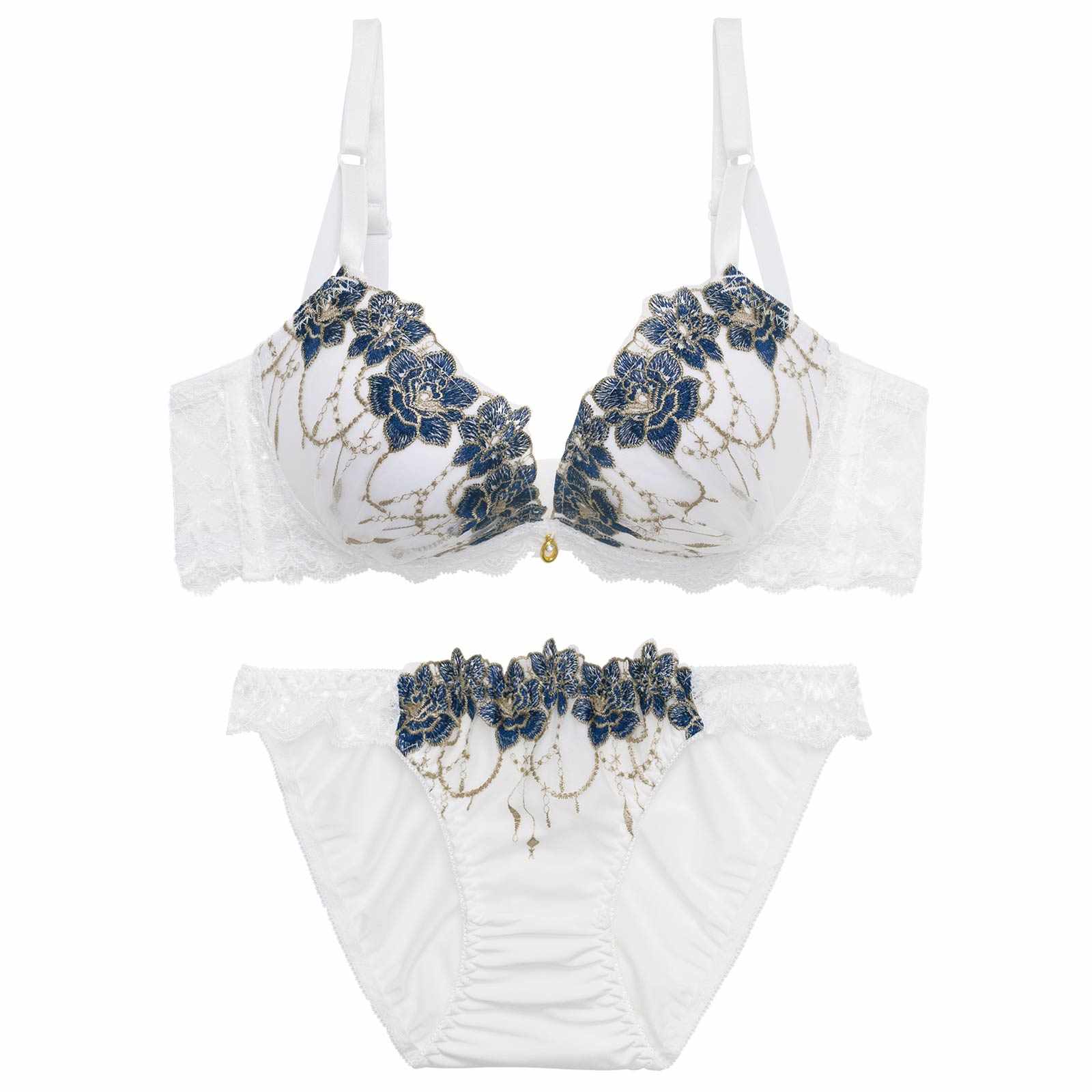 4/1新作!ロイヤルチェインローズ育乳脇高ブラジャー&フルバックショーツ