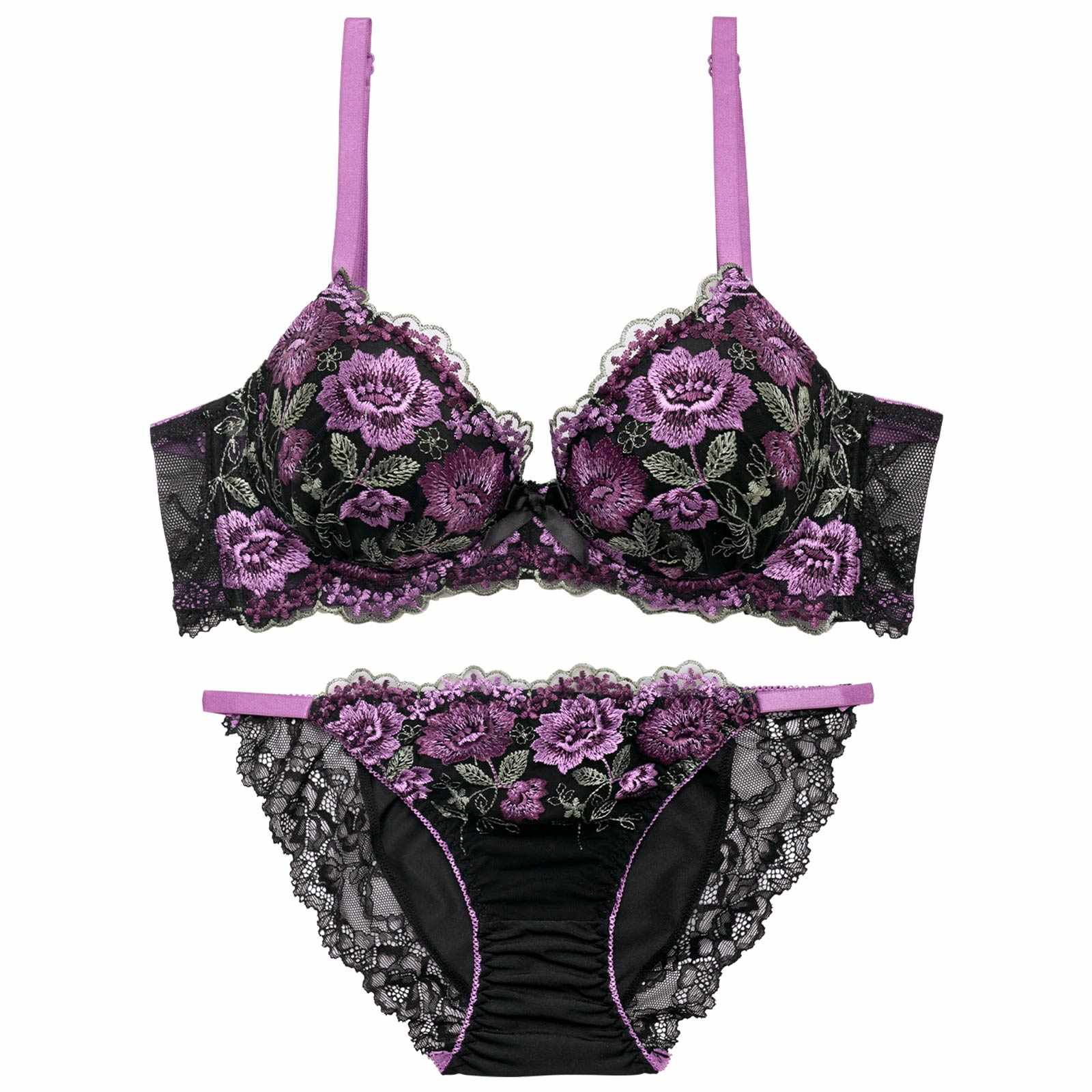 4/17新作!ダークフラワーブルーム育乳脇高ブラジャー&フルバックショーツ