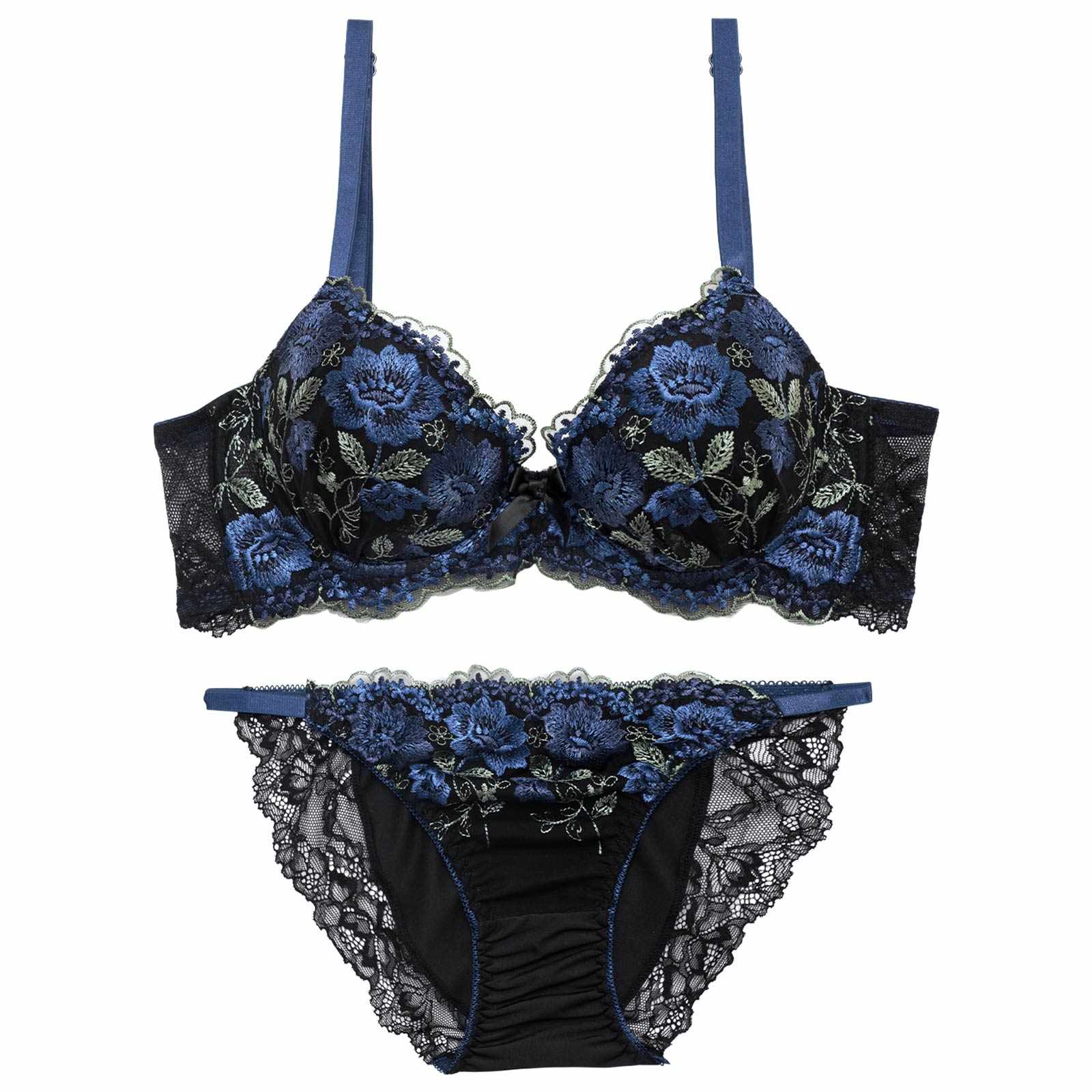 4/17新作!ダークフラワーブルーム育乳脇高ブラジャー&フルバックショーツ