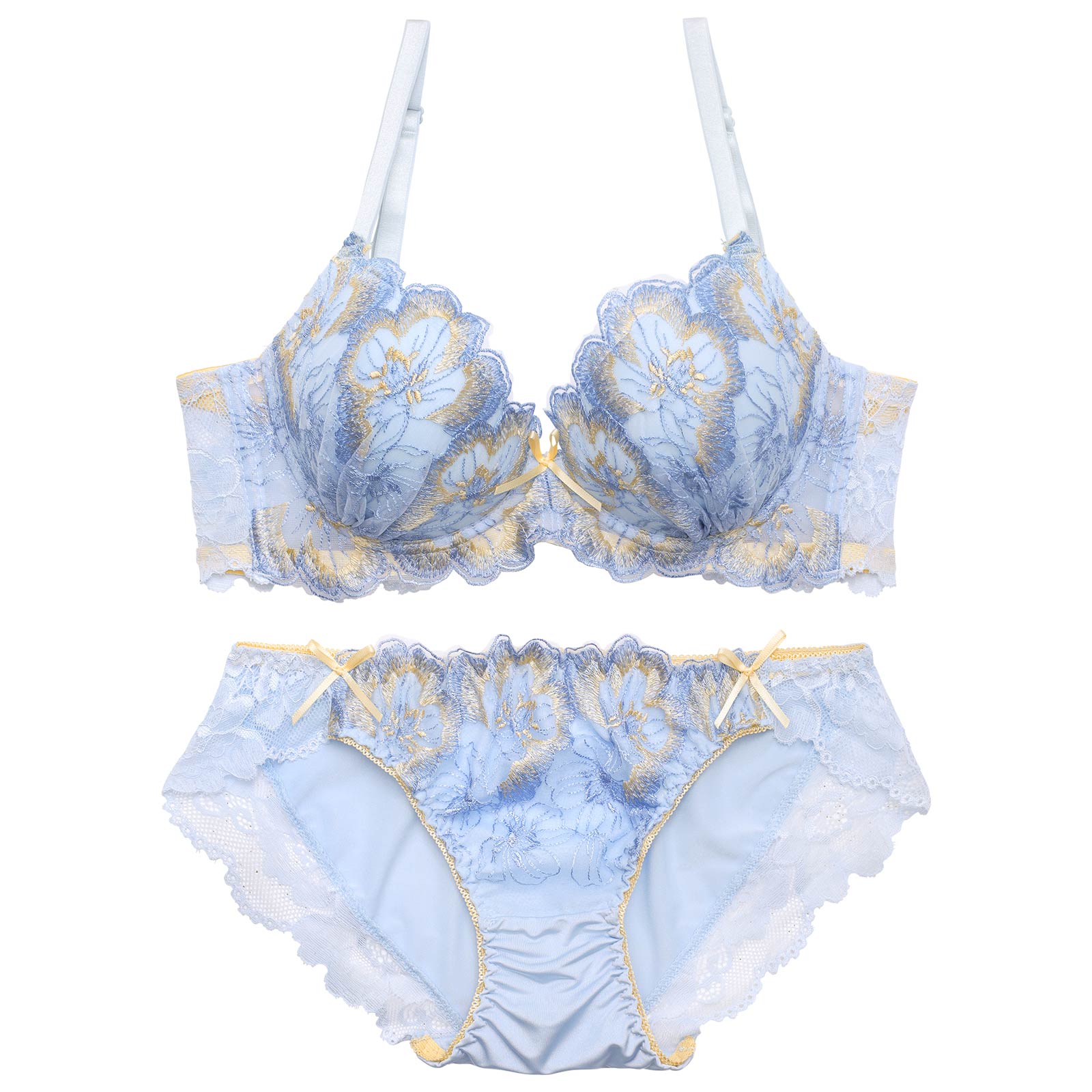 4/15新作!フェミニンエレガンスフラワー育乳脇高ブラジャー&フルバックショーツ