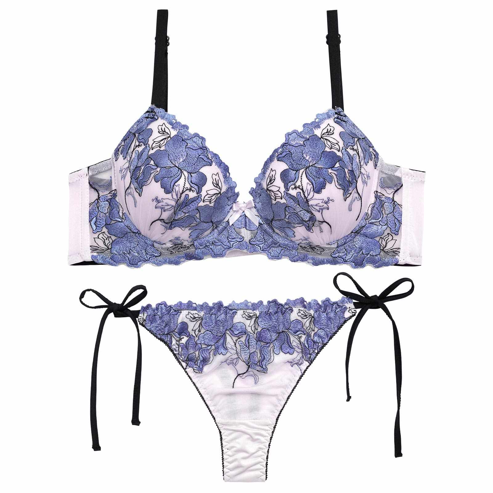 4/6新作!【三上悠亜着用】グロリアスブルーミング育乳脇高ブラジャー&サイド紐Tバックショーツ