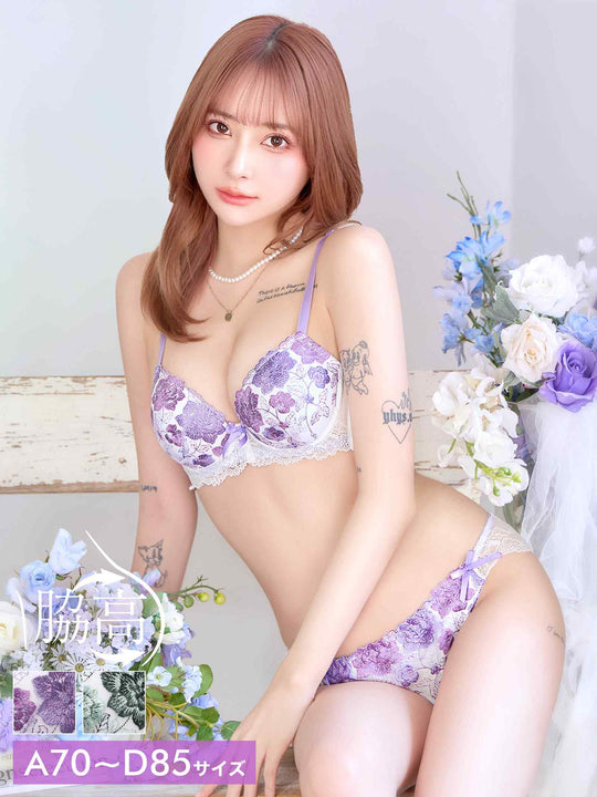 6/19新作!スウィートブルームレース育乳脇高ブラジャー&フルバックショーツ