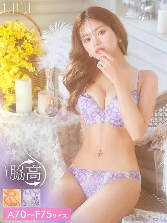 4/22再販!ブライトハイビスカス育乳脇高ブラジャー&フルバックショーツ