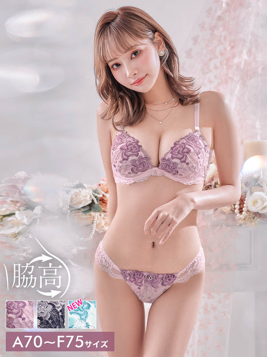 7/15再販!ロマンティックベルローズ育乳脇高ブラジャー&バック透けフルバックショーツ