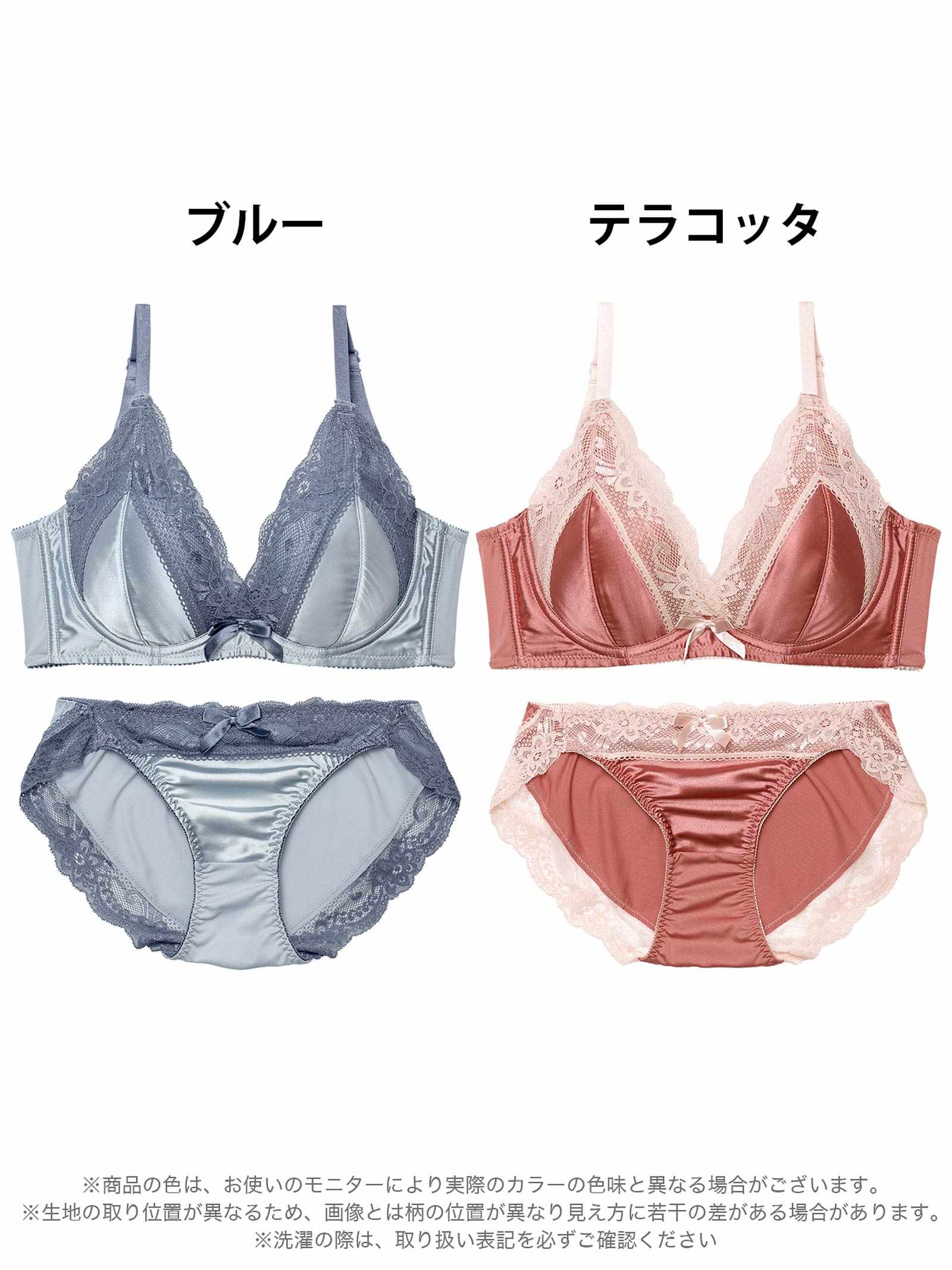 4/9新作!ダスティサテンレース育乳脇高ブラジャー&フルバックショーツ