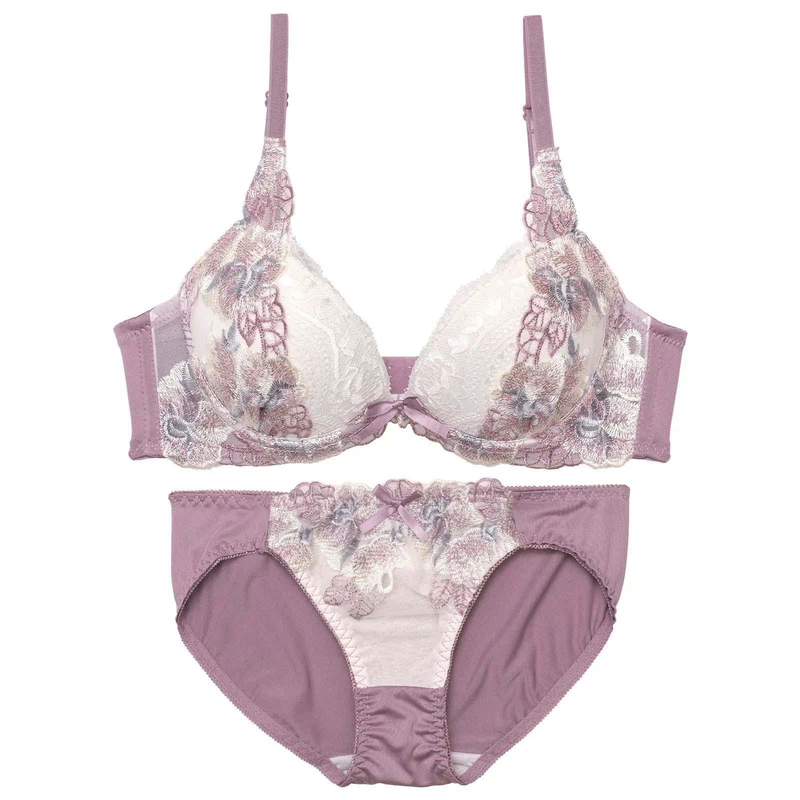 ノーブルフルールエンブロイダリー育乳脇高ブラジャー&フルバックショーツ - 【公式】247Lingerie