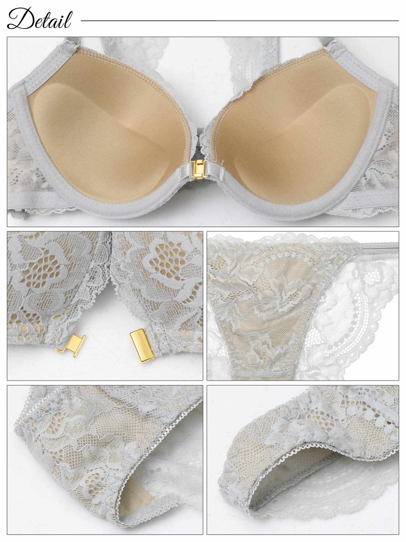 8/8新作!【3点セット】ヌーディバックカットレースフロントホックブラジャー&バック透けフルバック&Tバックショーツ