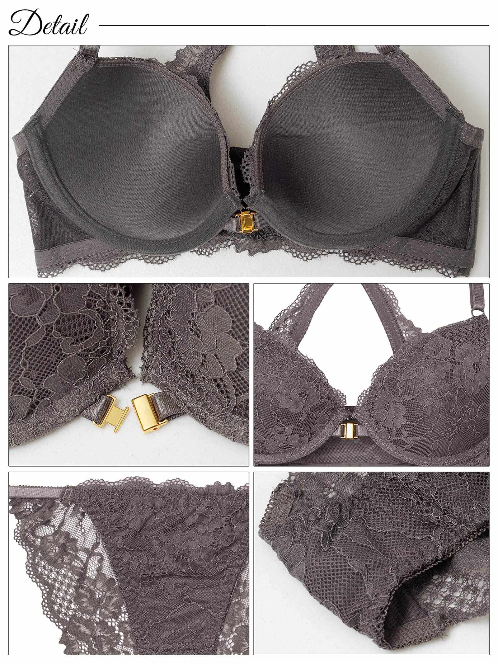 9/24新作!エレガントオールレーシィフロントホックブラジャー&バック透けフルバックショーツ