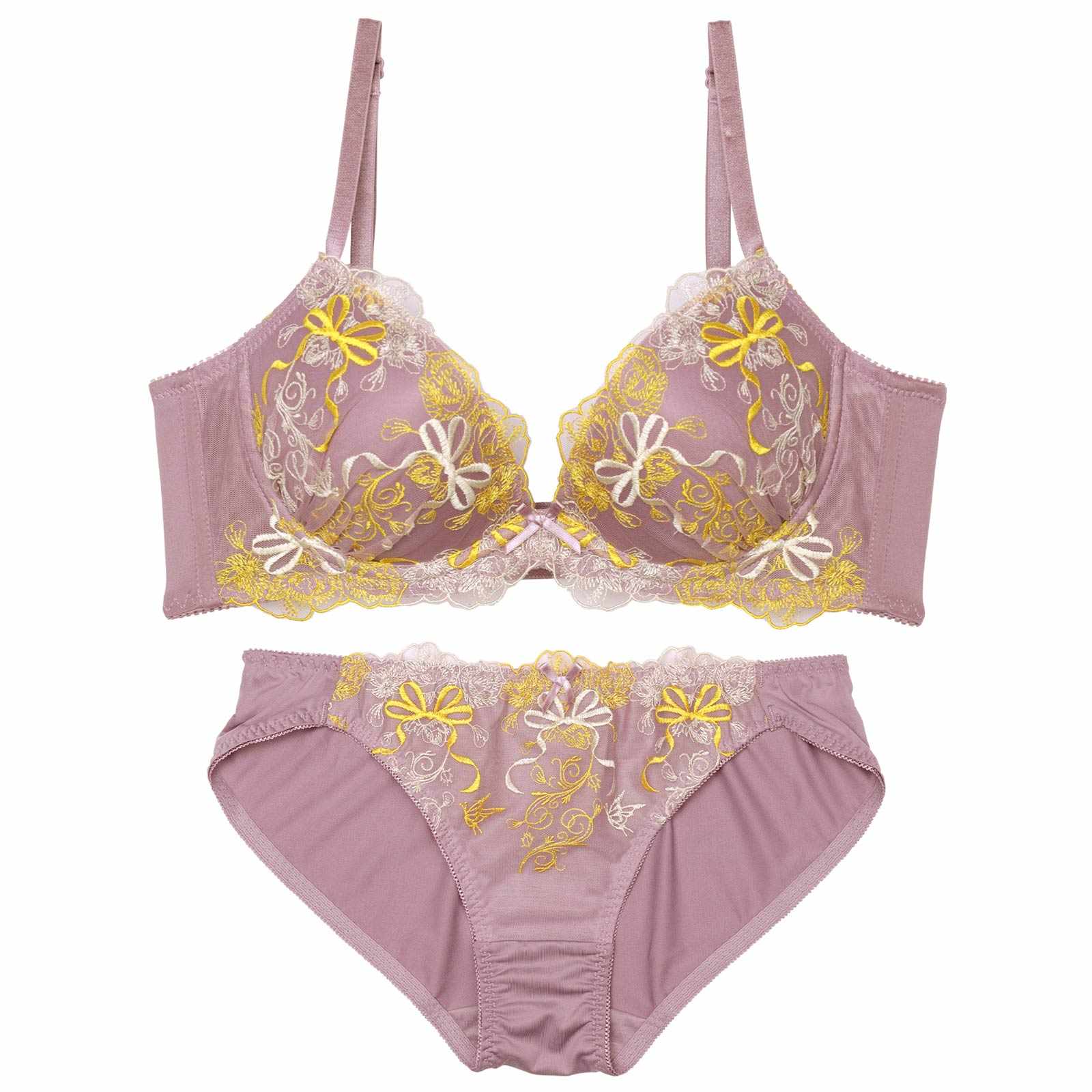 ダスティアイビーリボン育乳脇高ブラジャー&フルバックショーツ