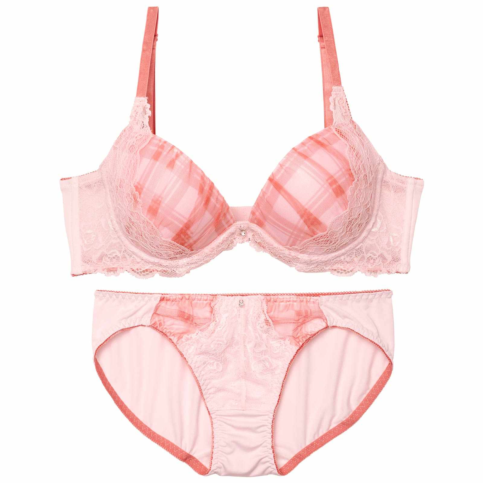 クラシカルチェックレース育乳脇高ブラジャー&フルバックショーツ