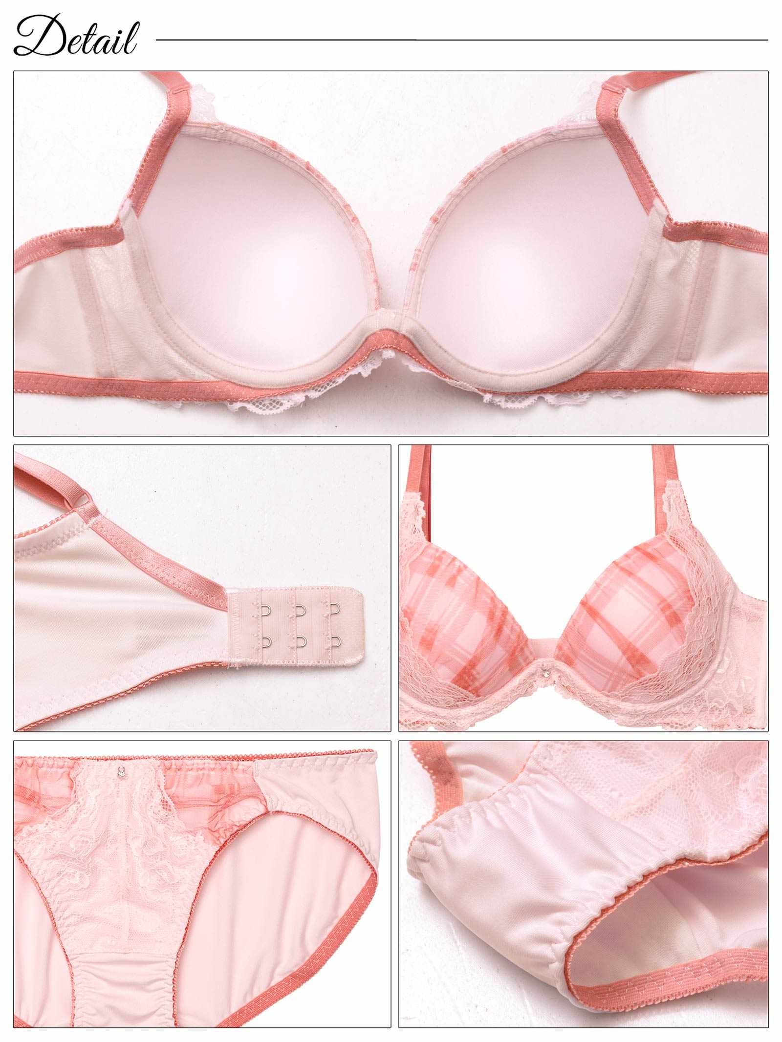 8/11新作!クラシカルチェックレース育乳脇高ブラジャー&フルバックショーツ