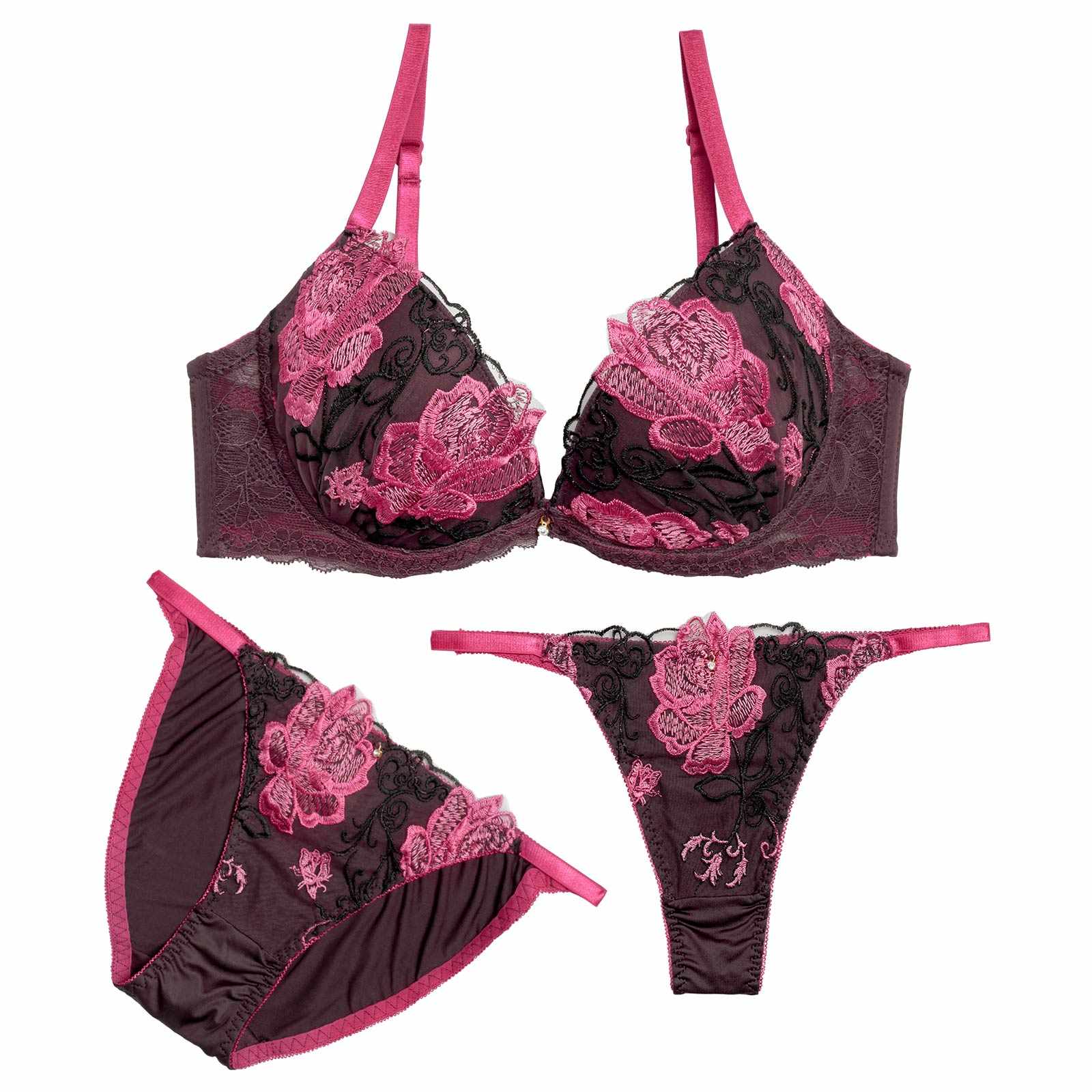 1/30新作!【三上悠亜着用】【3点セット】【GHIサイズ】エレガントロゼブラジャー&フルバック&Tバックショーツ