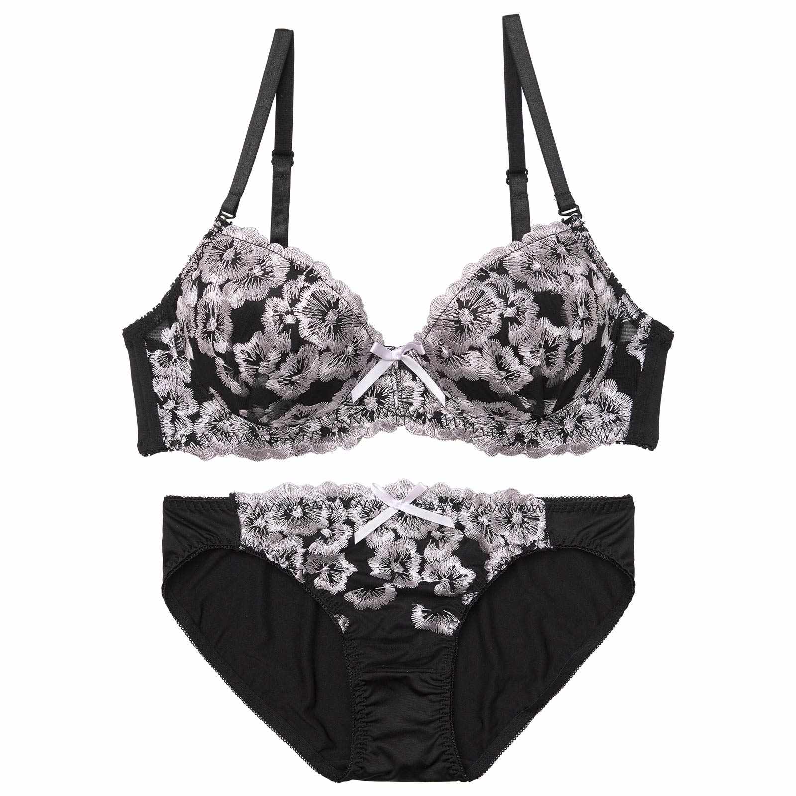 クラシックフローラルエンブロイダリーブラジャー&フルバックショーツ