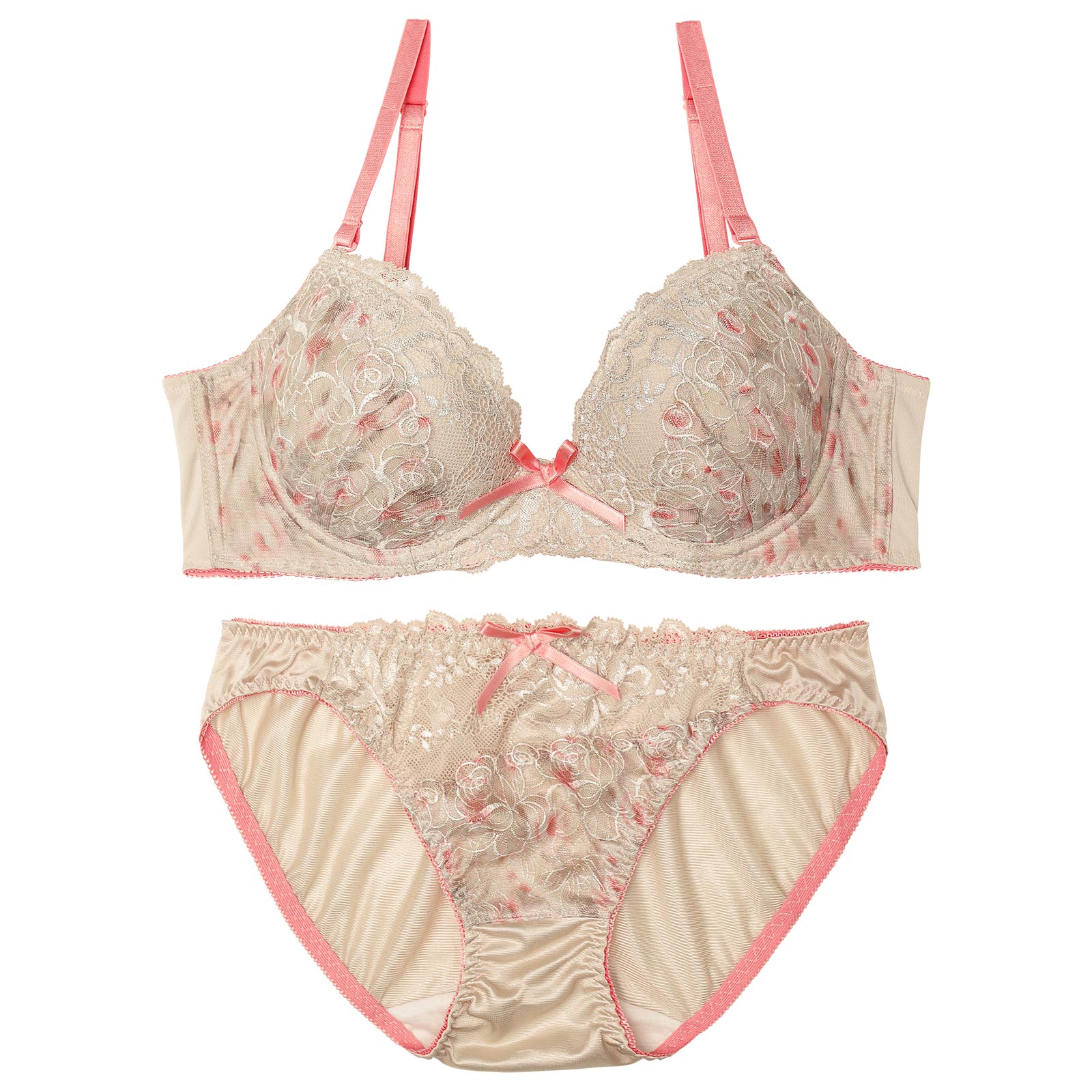 スモーキーレースローズ育乳脇高ブラジャー&フルバックショーツ