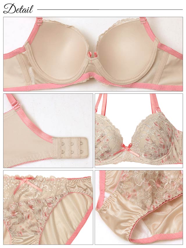 スモーキーレースローズ育乳脇高ブラジャー&フルバックショーツ