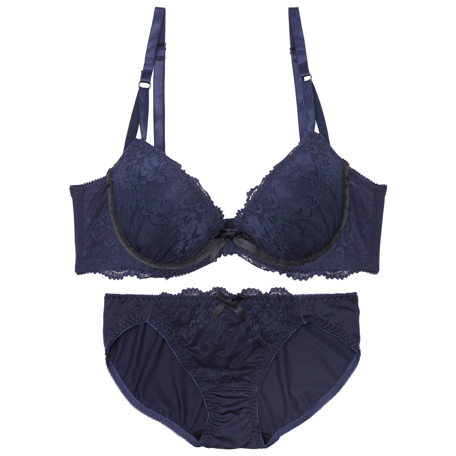 バイカラーレーシィリボン育乳脇高ブラジャー&フルバックショーツ