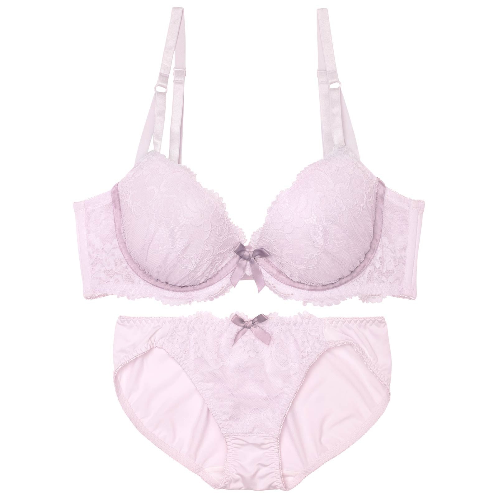 バイカラーレーシィリボン育乳脇高ブラジャー&フルバックショーツ