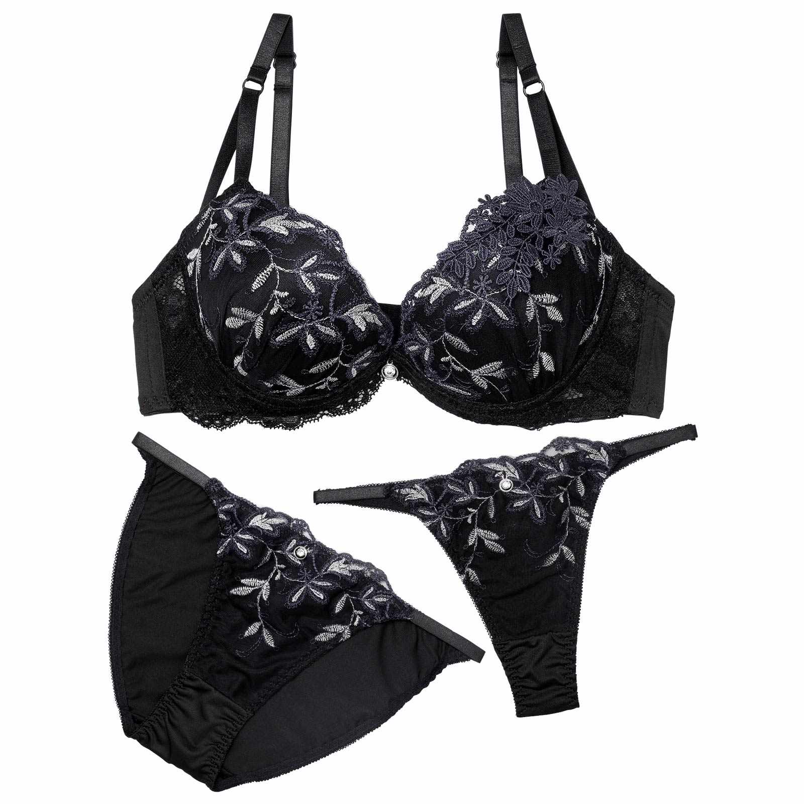 3/18新作!【3点セット】ルミナスボタニカルフラワーブラジャー&フルバック&Tバックショーツ