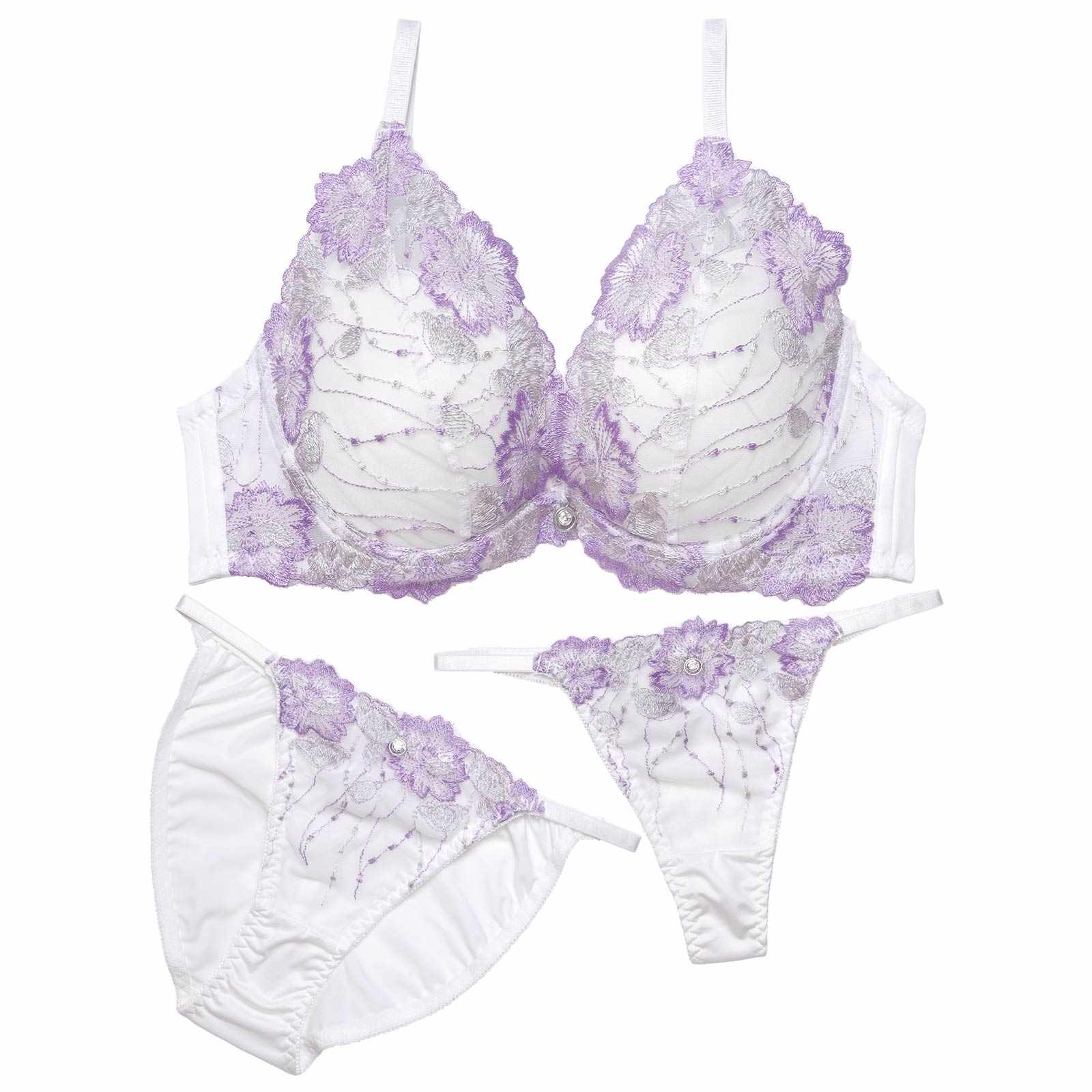 12/1新作!【3点セット】ラグジュアリーフローラルブラジャー&フルバック&Tバックショーツ