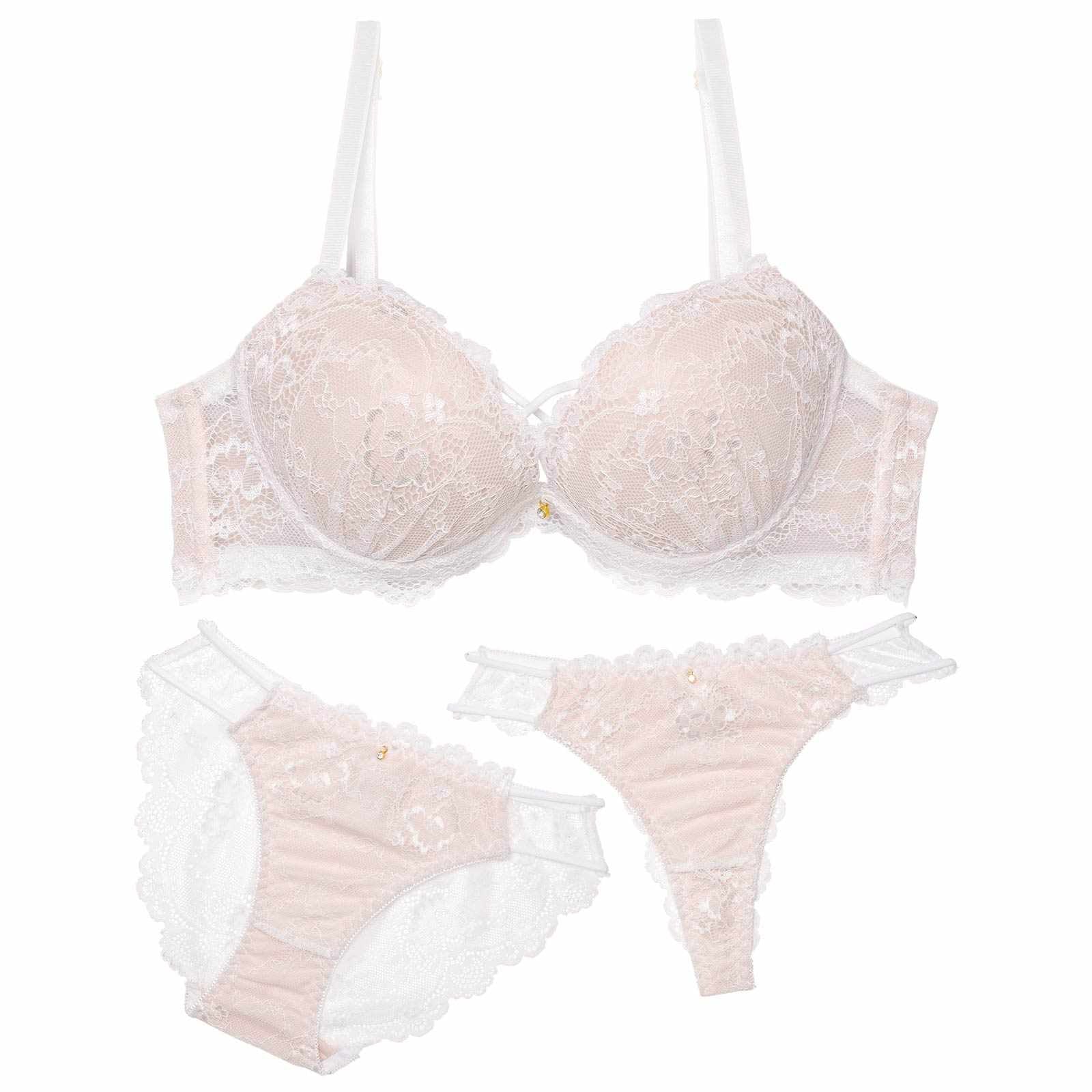 1/14新作!【3点セット】ジュエルレーシィコード育乳脇高ブラジャー&バック透けフルバック&Tバックショーツ