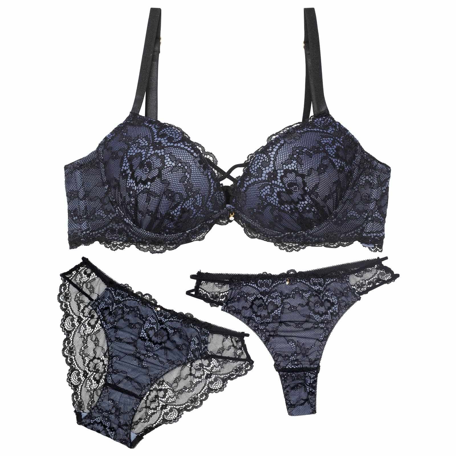 1/14新作!【3点セット】ジュエルレーシィコード育乳脇高ブラジャー&バック透けフルバック&Tバックショーツ