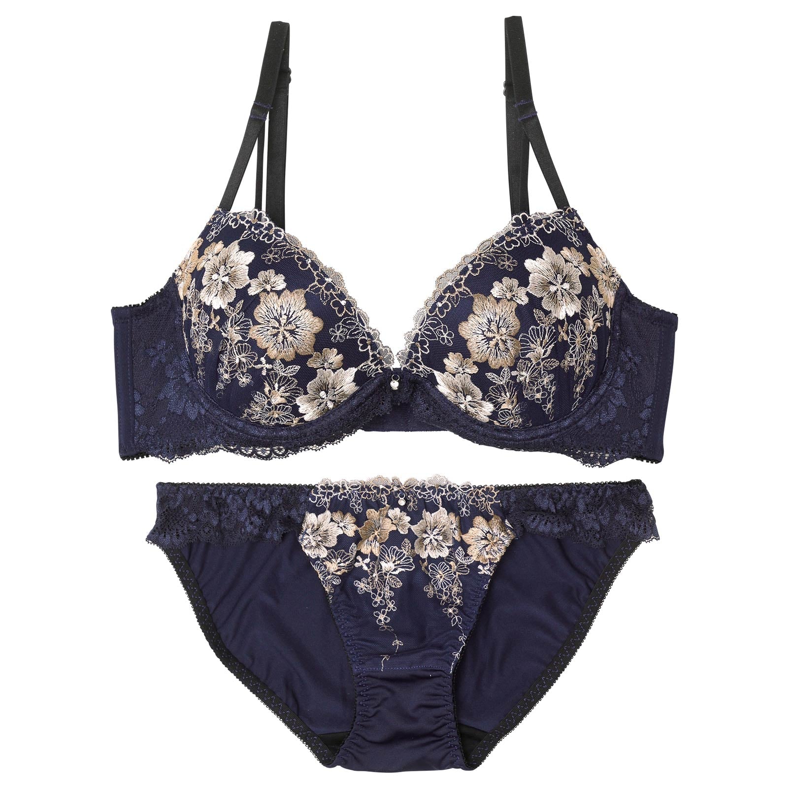 プレシャスフルールエンブロイダリー育乳脇高ブラジャー&フルバックショーツ
