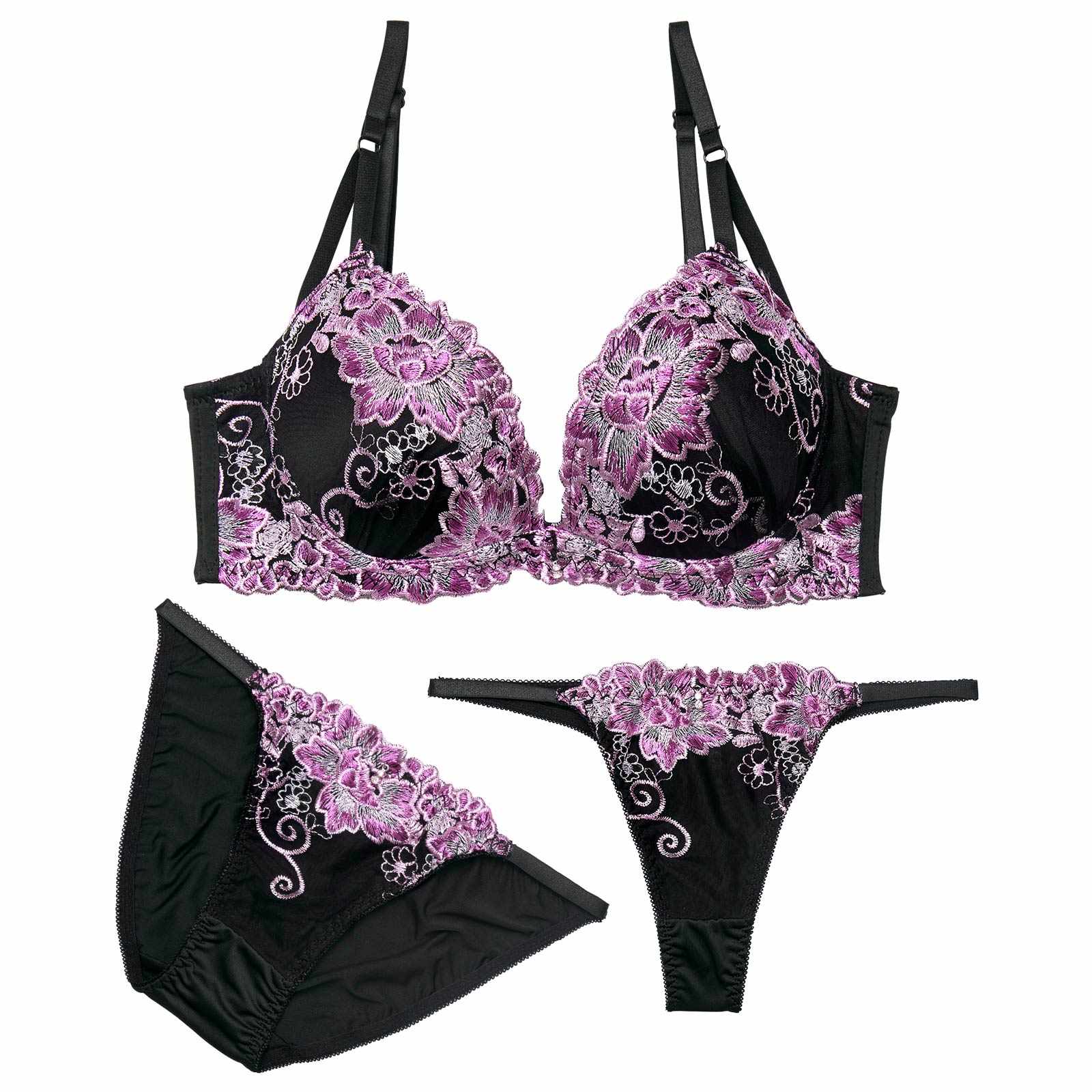 12/16再販!【三上悠亜着用】【3点セット】グロリアスシャイニーブルーム育乳脇高ブラジャー&フルバック&Tバックショーツ