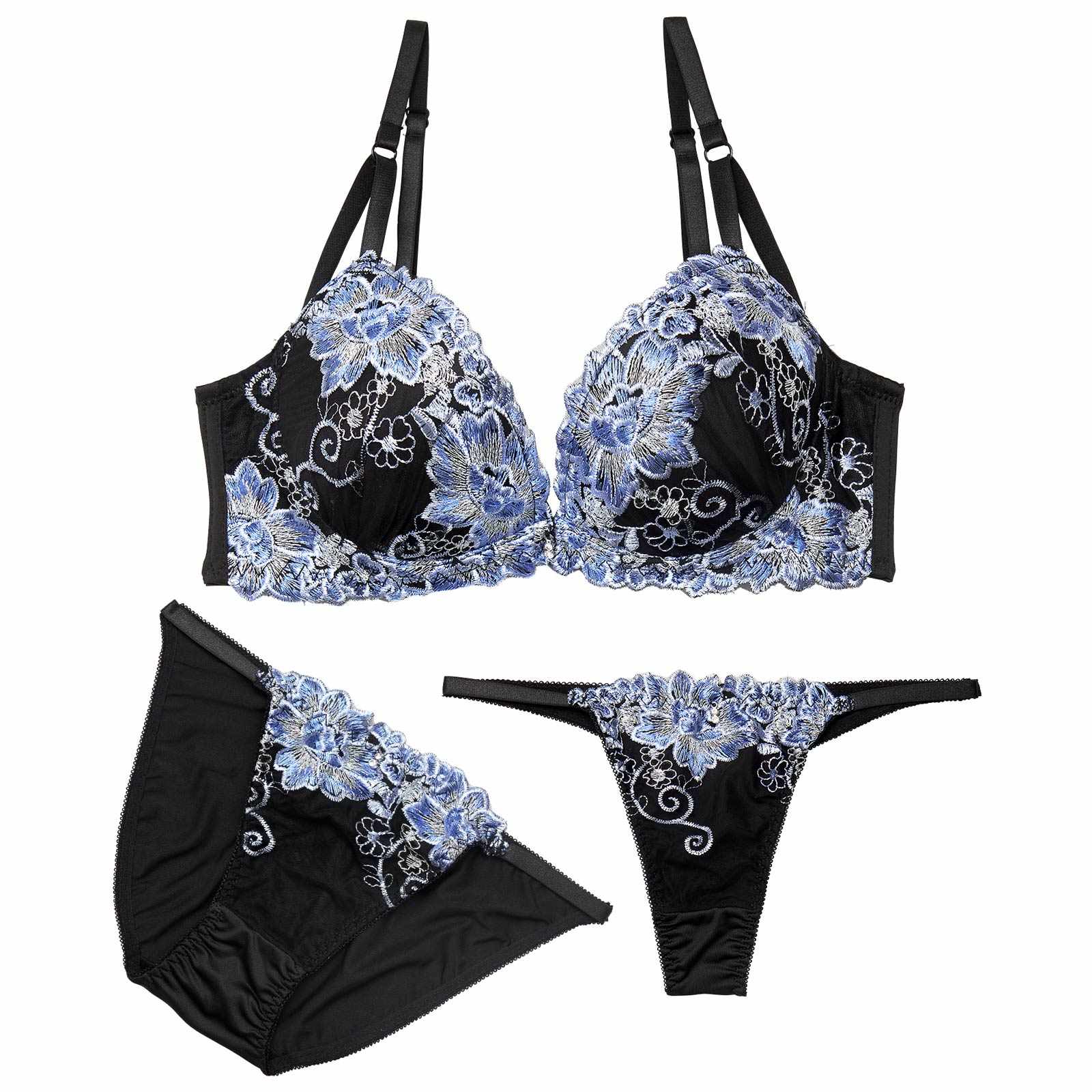 12/16再販!【三上悠亜着用】【3点セット】グロリアスシャイニーブルーム育乳脇高ブラジャー&フルバック&Tバックショーツ