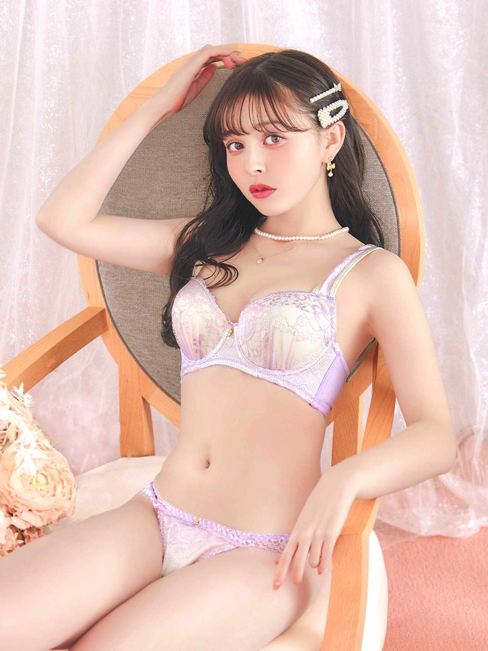 3/18新作!フェミニンパステルレース育乳脇高ブラジャー&フルバックショーツ