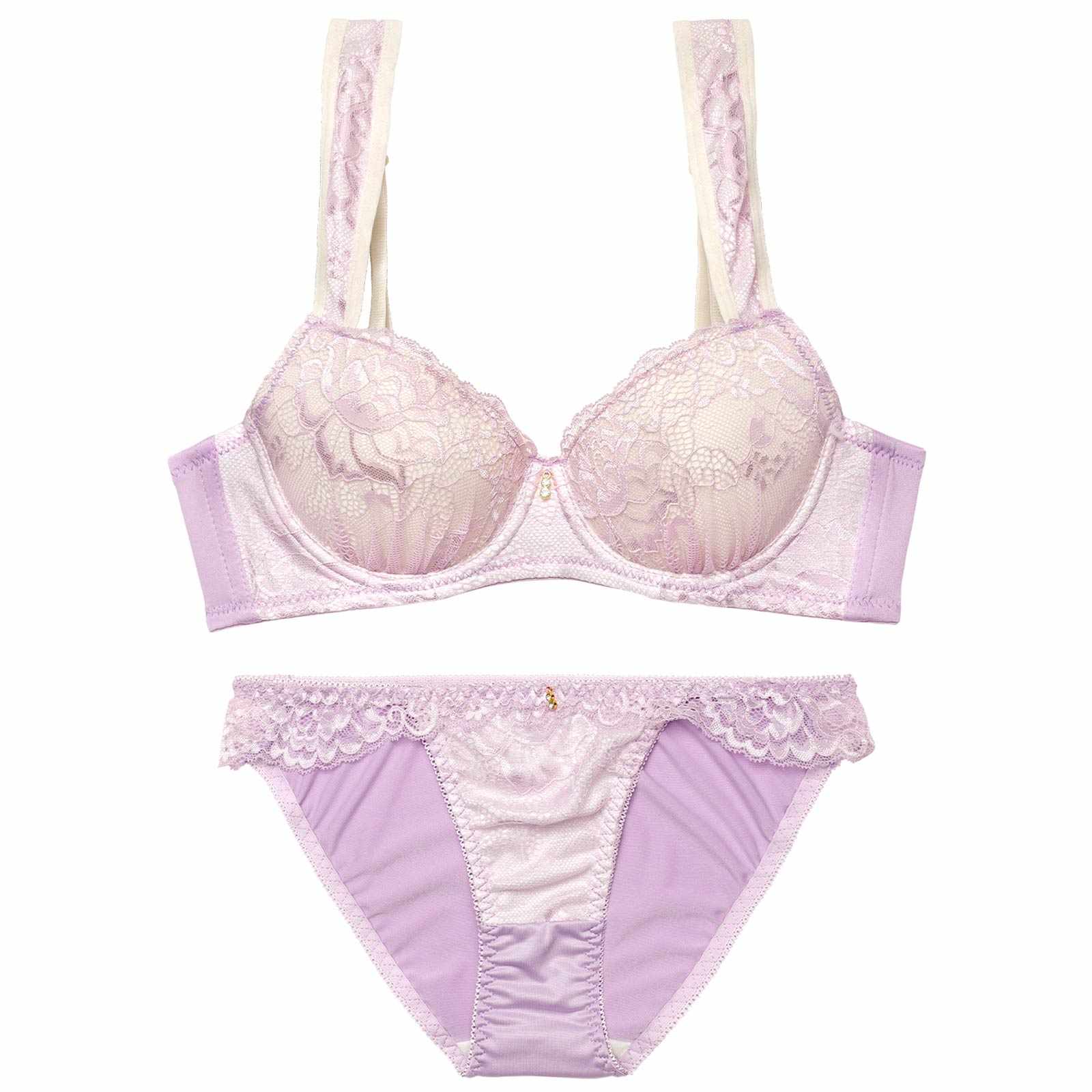 3/18新作!フェミニンパステルレース育乳脇高ブラジャー&フルバックショーツ