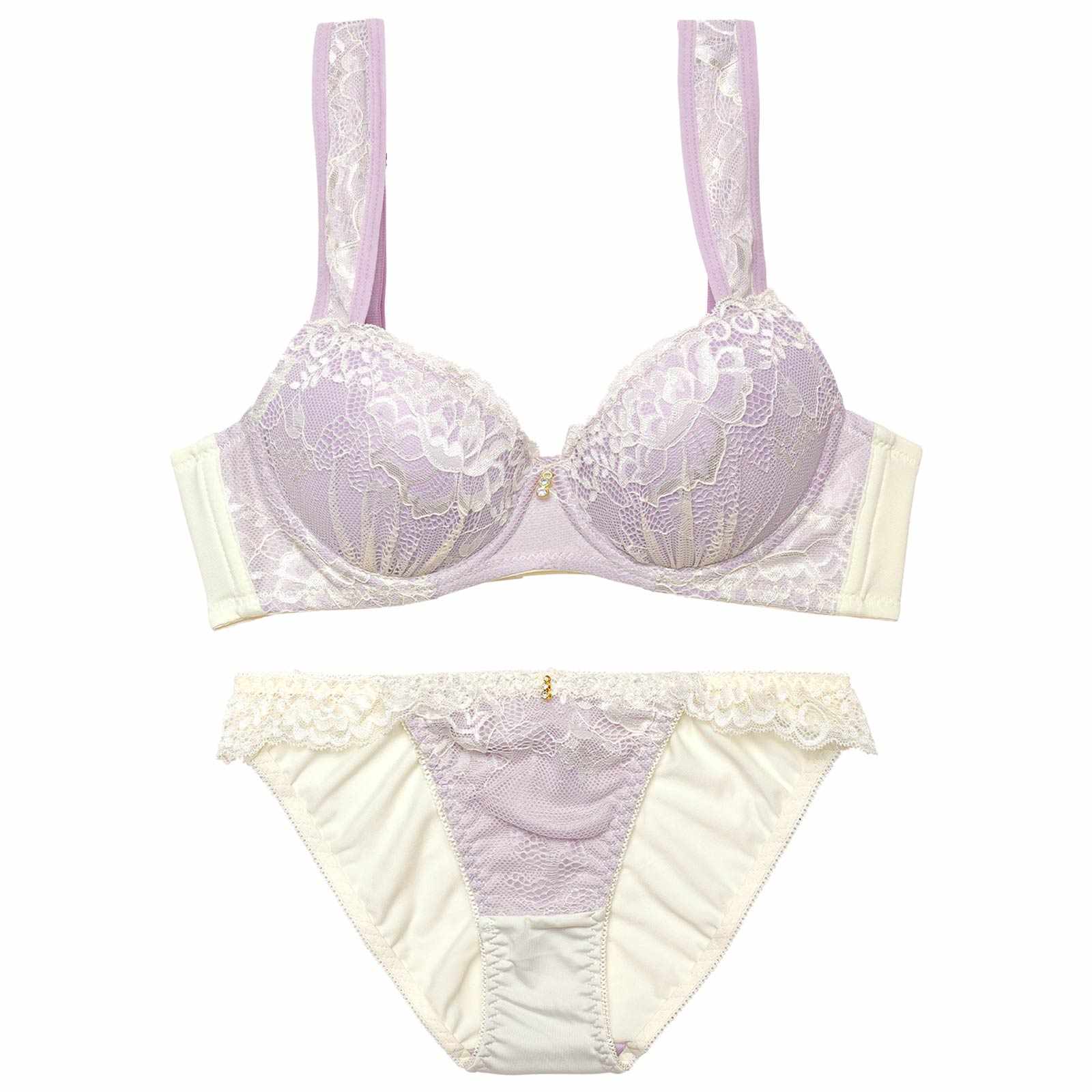 3/18新作!フェミニンパステルレース育乳脇高ブラジャー&フルバックショーツ