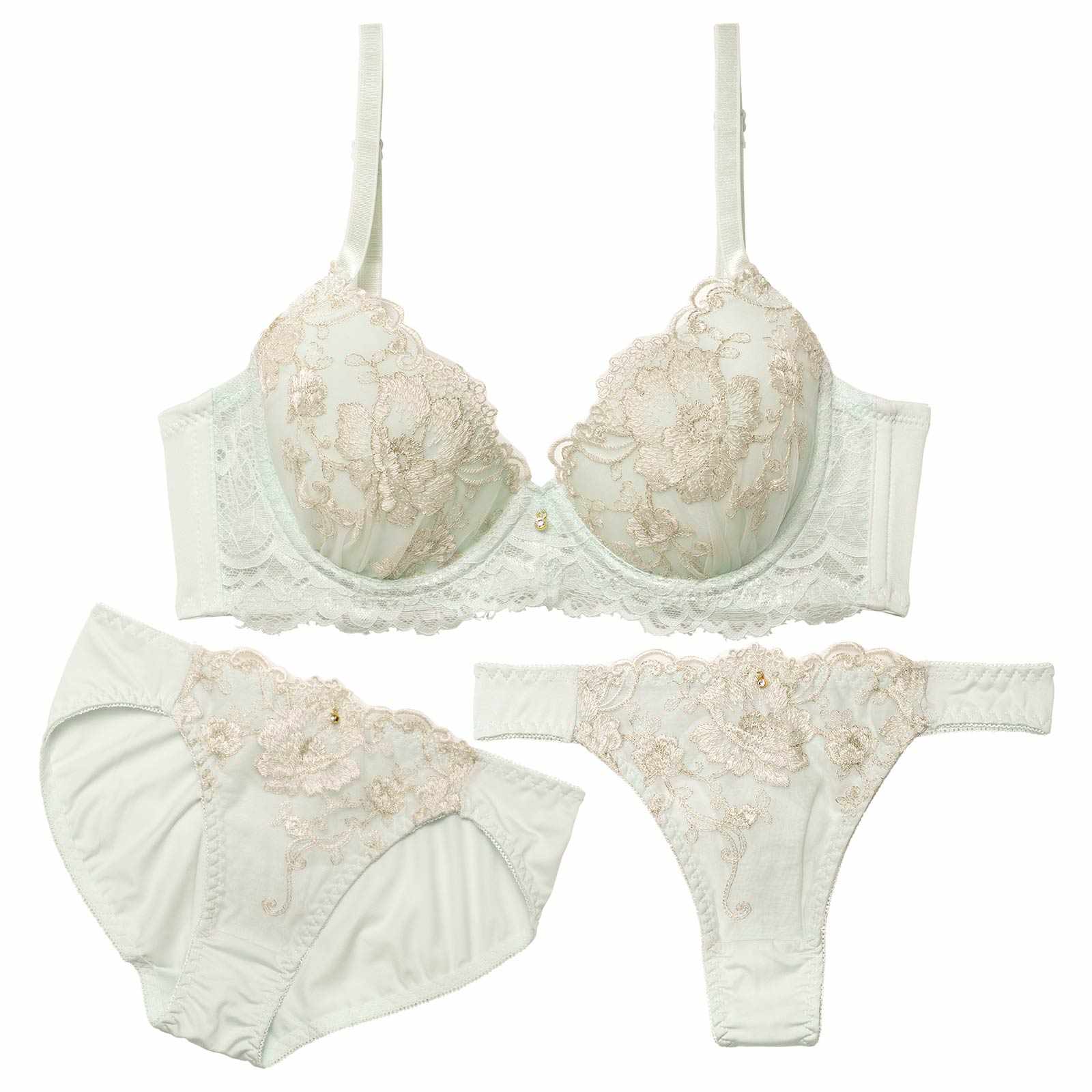 12/29新作!【3点セット】ロマンティックシャイニーブルーム育乳脇高ブラジャー&フルバック&Tバックショーツ