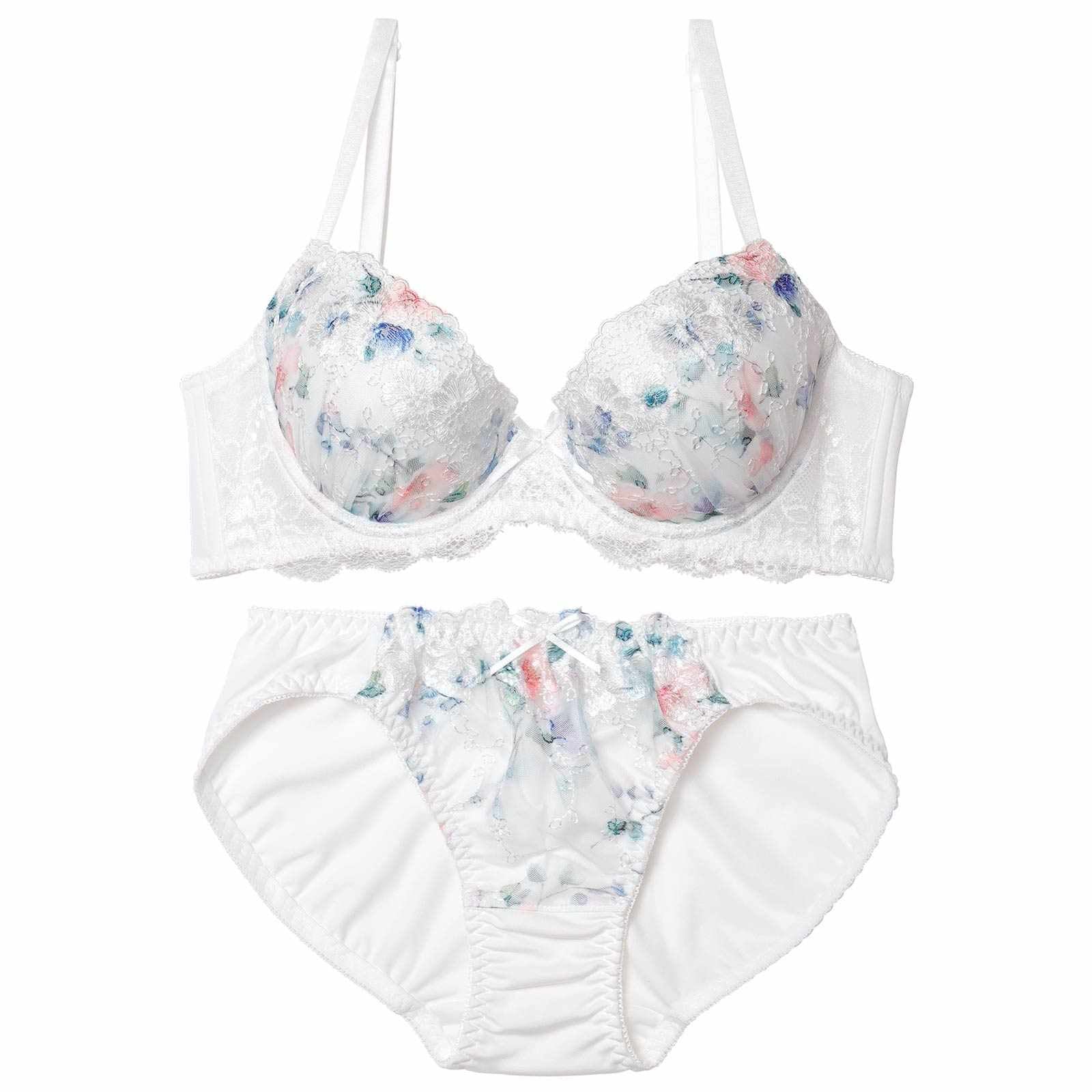 【EFサイズ】スウィートフラワーベール育乳脇高ブラジャー&フルバックショーツ