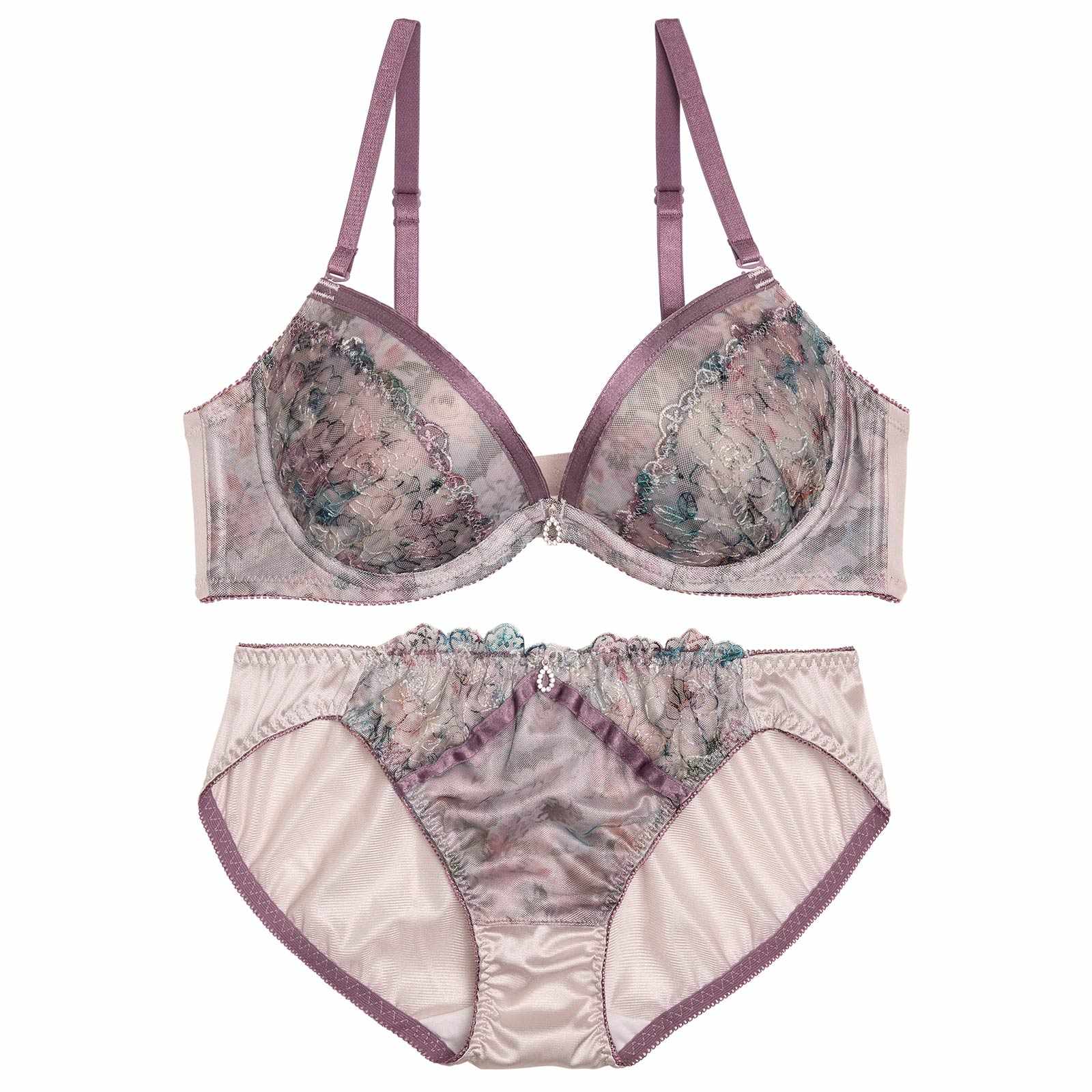 ダスティフラワーチュールレースブラジャー&フルバックショーツ