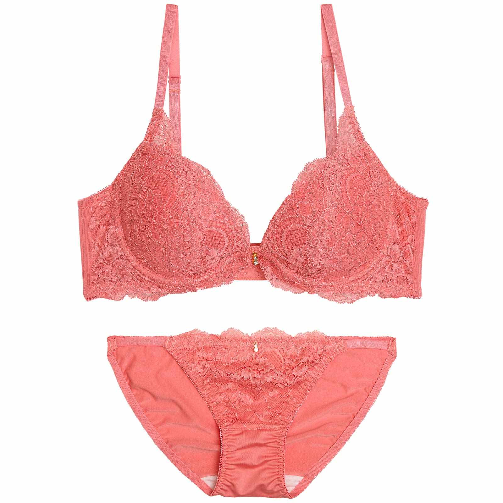 12/15新作!ワンカラーレース育乳脇高ブラジャー＆フルバックショーツ