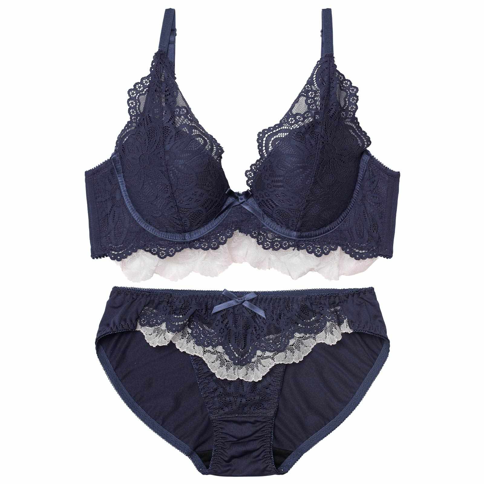 フリルレースブロッサム育乳脇高ブラジャー&フルバックショーツ