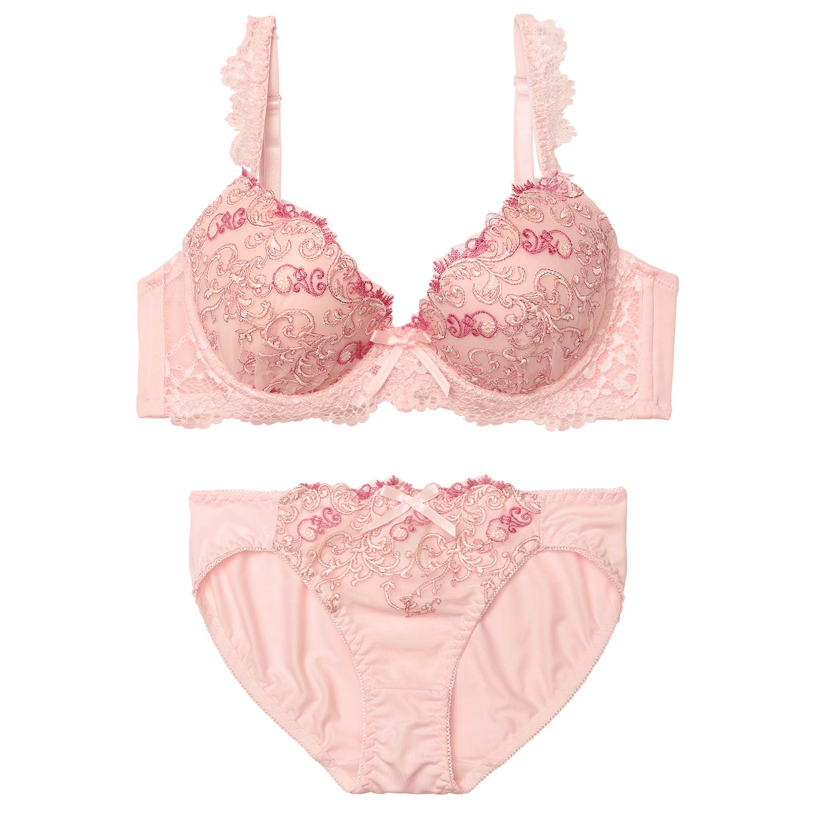 4/20新作!フェミニンアイビーエンブロイダリー育乳脇高ブラジャー&フルバックショーツ